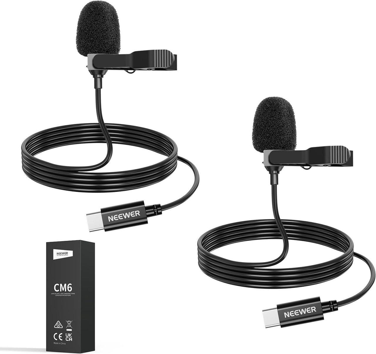 Main image of Mini USB C Lavalier Microphone 2 Pack Compatible with iPhone 16 15 Pro Max Android Phone Tablet PC, Clip On Omnidirectional Condenser Lapel Mic with 2m/6.6ft Cable