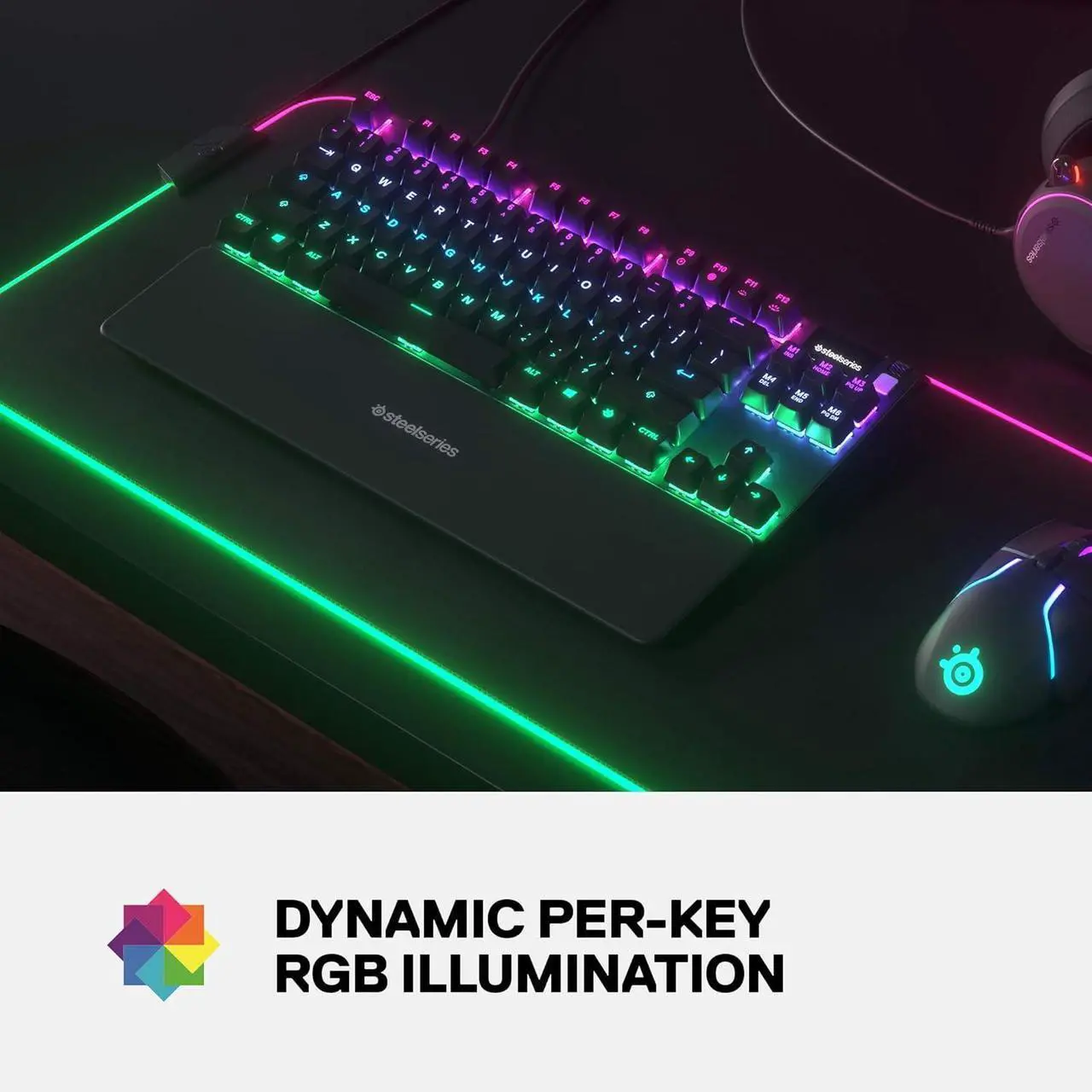 Alt view image 3 of 7 - SteelSeries Apex 7 TKL Compact Mechanical Gaming Keyboard  OLED Smart Display  USB Passthrough and Media Controls  Linear and Quiet  RGB Backlit (Red Switch) with Rival 3 Gaming Mouse