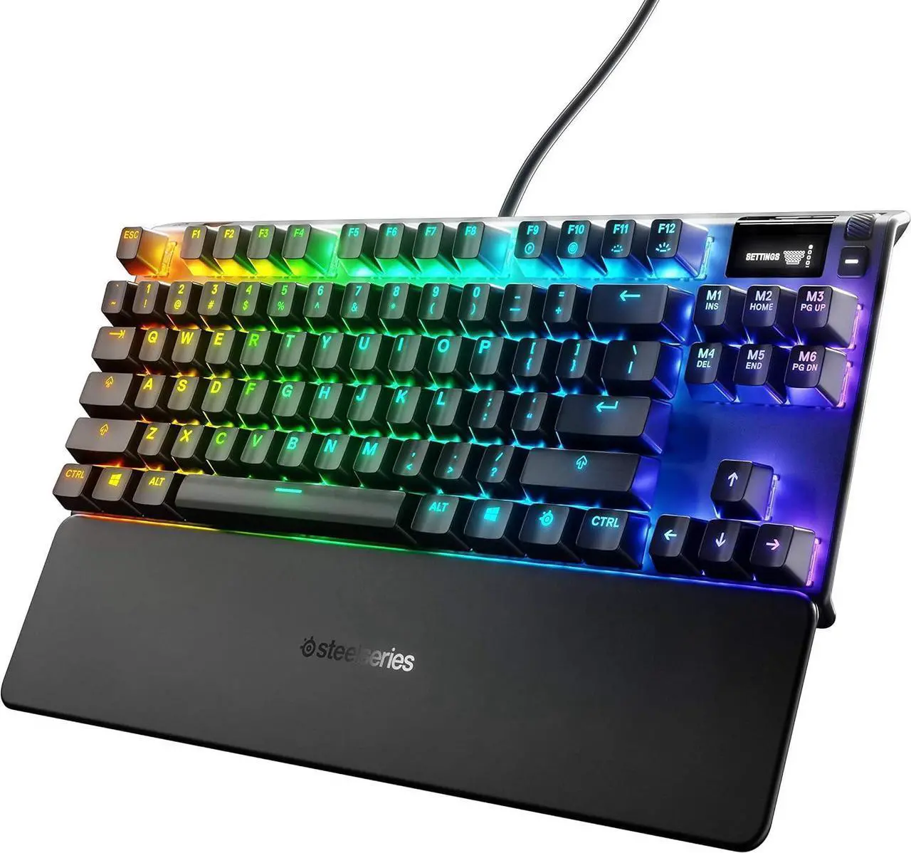 Alt view image 2 of 7 - SteelSeries Apex 7 TKL Compact Mechanical Gaming Keyboard  OLED Smart Display  USB Passthrough and Media Controls  Linear and Quiet  RGB Backlit (Red Switch) with Rival 3 Gaming Mouse