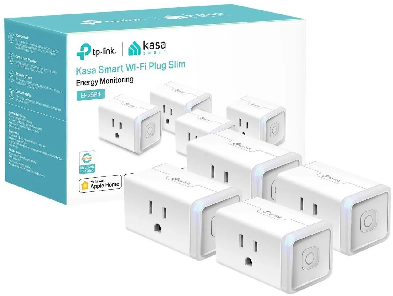 Main image of Kasa Smart Plug Mini 15A, Apple HomeKit Supported, Smart Outlet Works with Siri, Alexa & Google Home, UL Certified, App Control, Scheduling, Timer, 2.4G WiFi Only, 4 Count (EP25P4), White