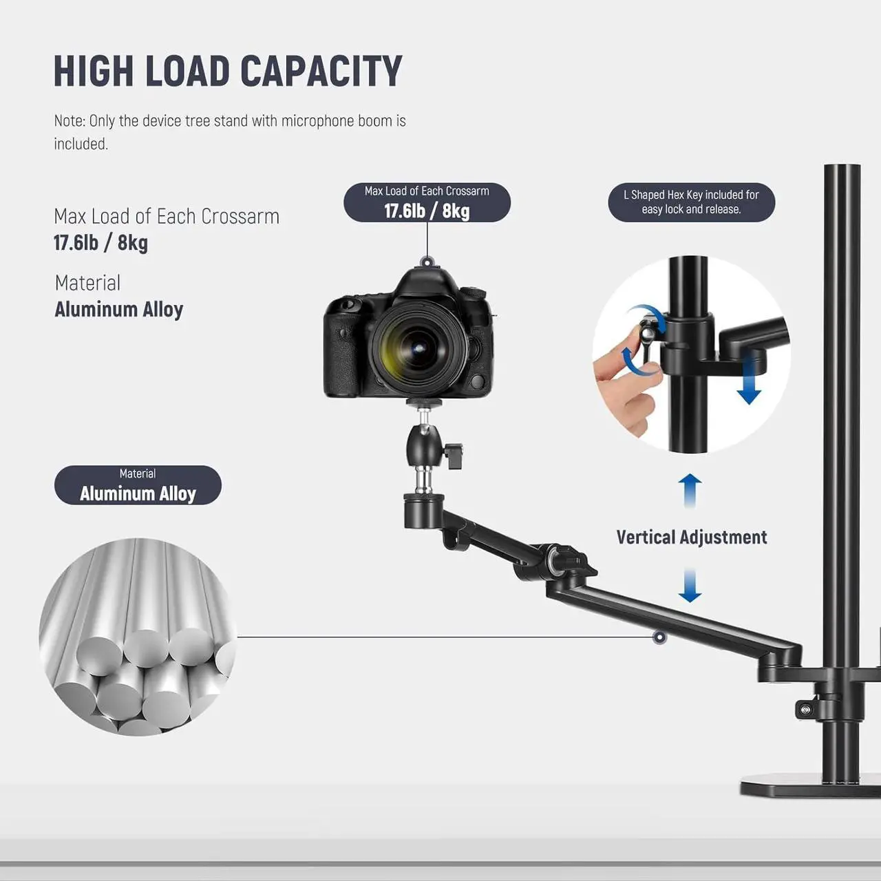 Alt view image 6 of 7 - Overhead Camera Stand Desk Mount Rig with 4 Boom Arms for Photography Video Light Ring Light Phone Mount Webcam Mic Compact DSLR for Live Streaming Broadcast Online Teaching Meeting