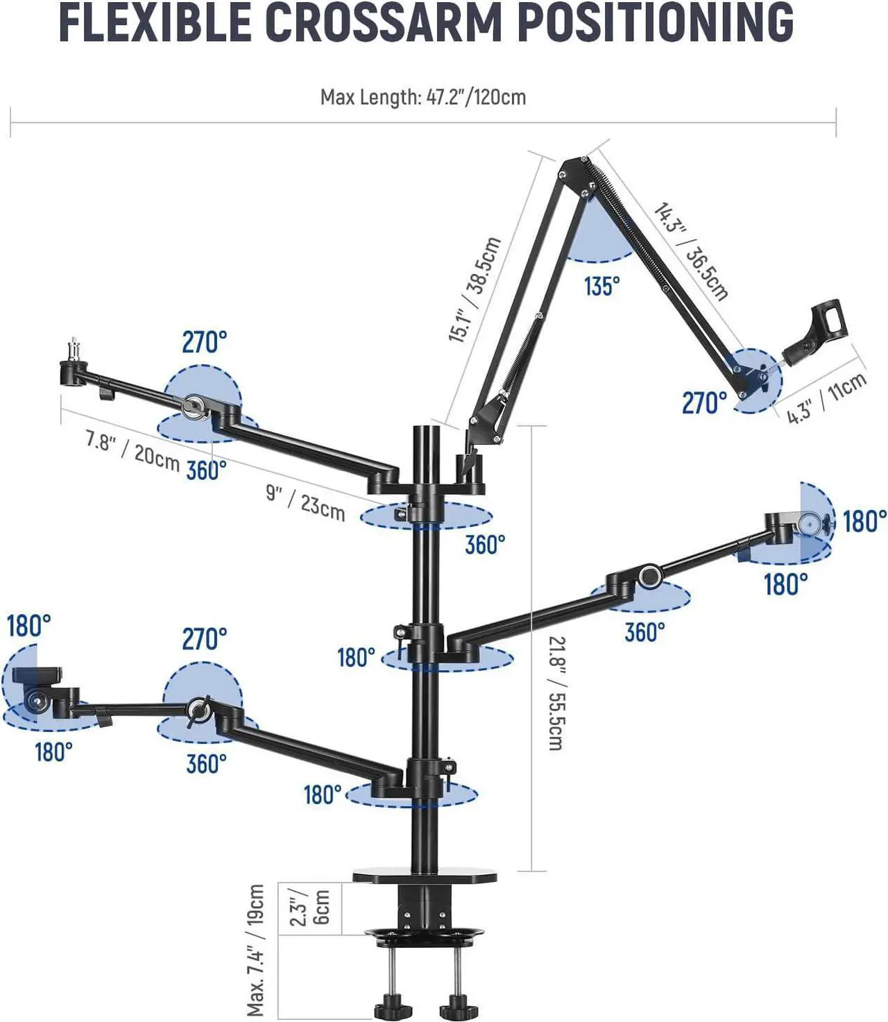 Alt view image 3 of 7 - Overhead Camera Stand Desk Mount Rig with 4 Boom Arms for Photography Video Light Ring Light Phone Mount Webcam Mic Compact DSLR for Live Streaming Broadcast Online Teaching Meeting