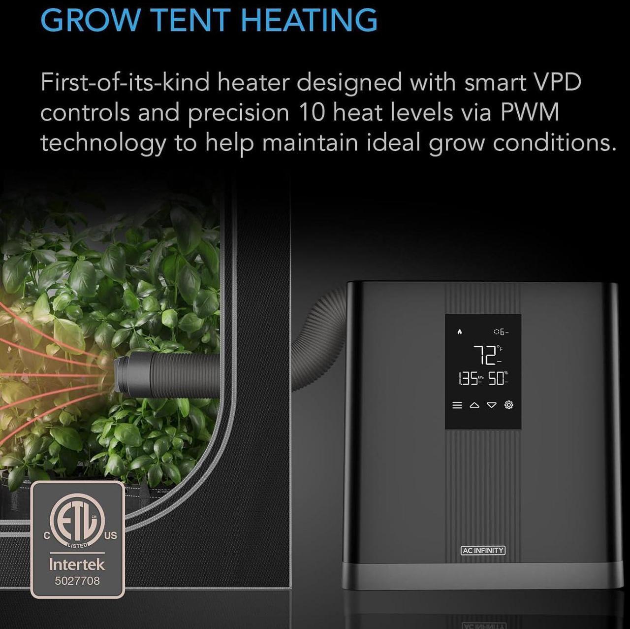 Alt view image 2 of 7 - AC Infinity THERMOFORGE T3, Environmental Grow Tent Heater with VPD Temperature Controller, 10-Level PTC Heating and Included Extension Hose for Tents, Rooms, Greenhouses