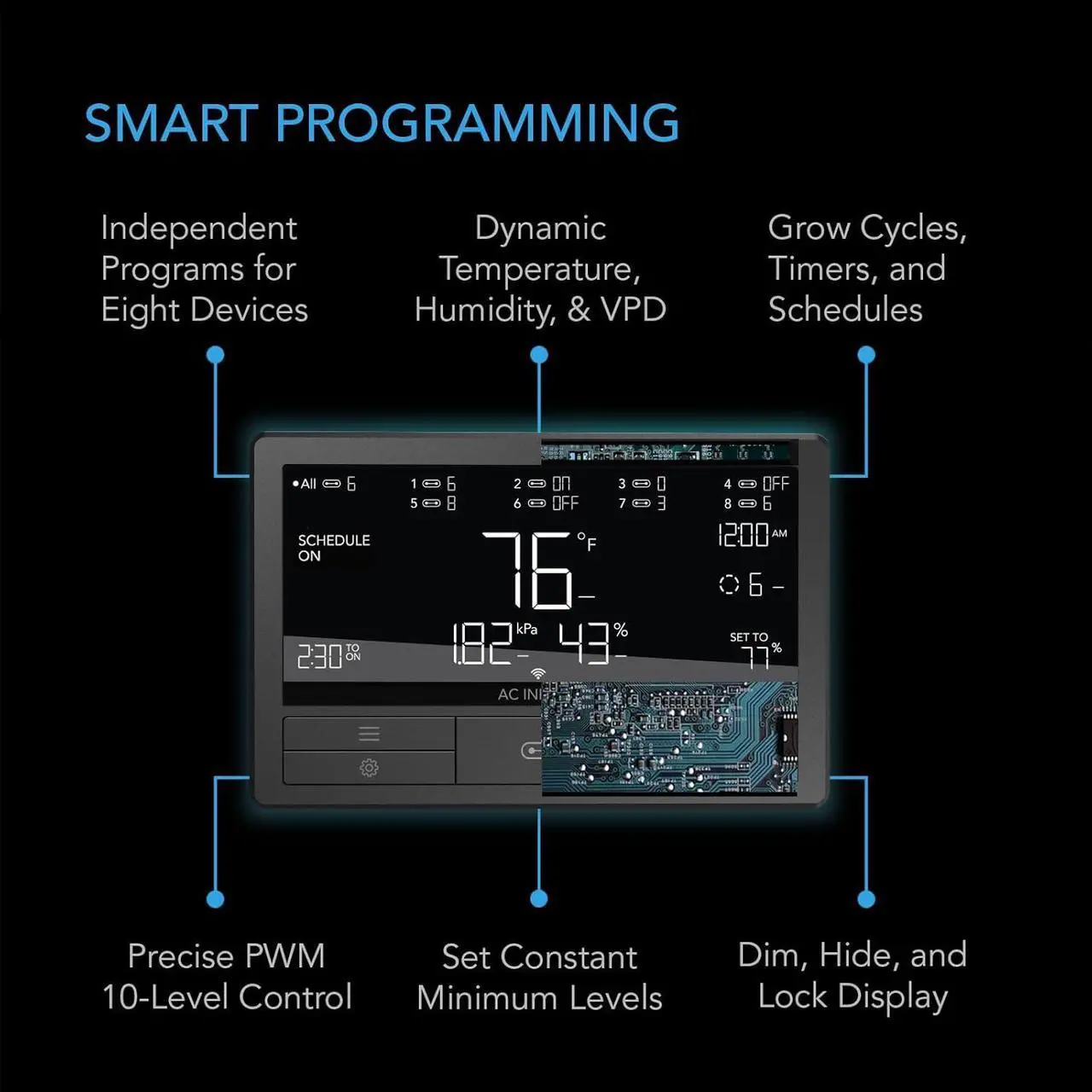 Alt view image 3 of 7 - AC Infinity Controller 69 PRO+, Smart Environmental Controller 8-Port with Temp, Humidity, VPD, Timer, Cycle, Schedule Controls, for Grow Tent Cooling Ventilation Lighting (Bluetooth + WiFi, 8-Port)