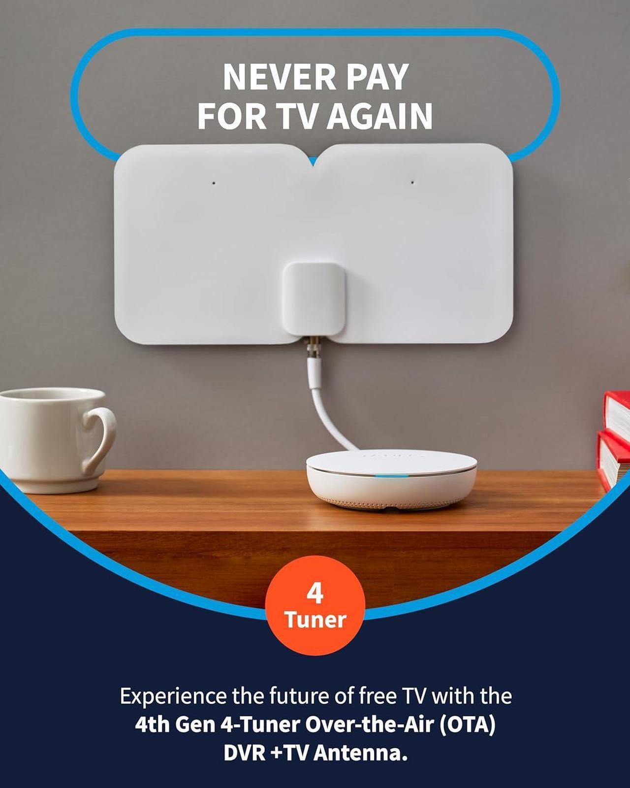 Alt view image 2 of 7 - Tablo 4th Gen 4-Tuner Over-The-Air (OTA) DVR + 35-Mile Indoor TV Antenna - Watch, Pause & Record Live TV, News, Sports & Movies Throughout Your Home Over Wi-Fi - 50+ Hrs Recording - No Subscriptions