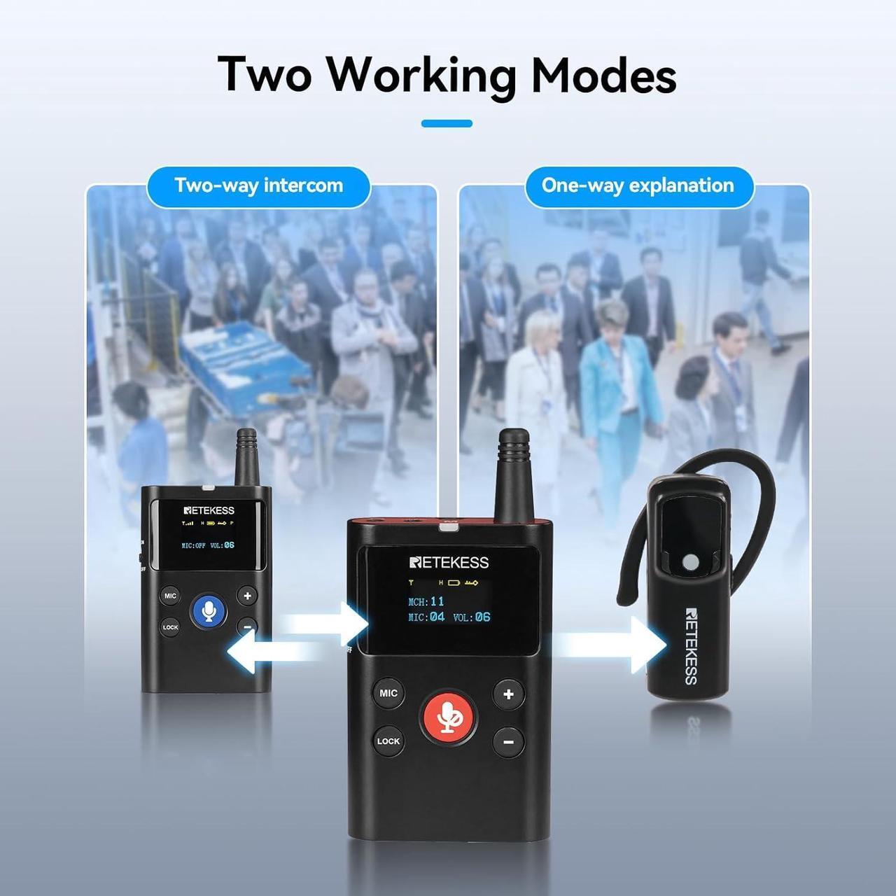 Alt view image 2 of 7 - Two-Way Wireless Tour Guide System,Two-Way Communication Device, 280m, Noise Reduction,Factory Tour Guide Headset with Two-Way Microphone
