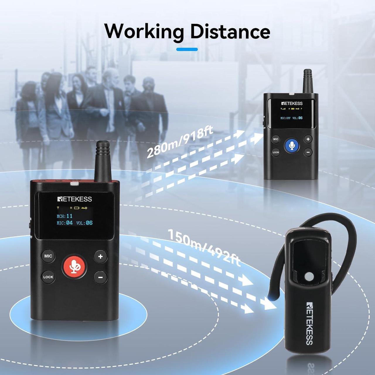 Alt view image 4 of 7 - Two-Way Wireless Tour Guide System,Two-Way Communication Device, 280m, Noise Reduction,Factory Tour Guide Headset with Two-Way Microphone