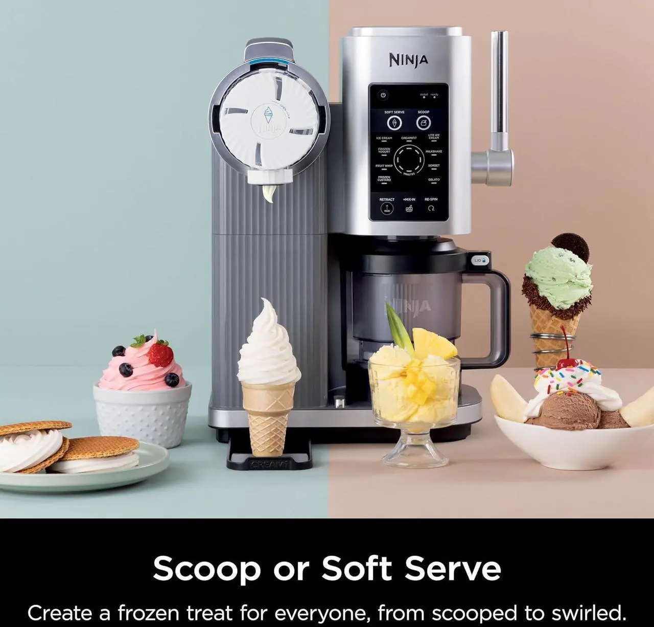Alt view image 3 of 7 - Ninja Swirl by CREAMi Ice Cream and Soft Serve Maker, Sorbet, Milkshake, Frozen Yogurt, Low Calories Program & More, 13-in-1, Soft Serve Handle, (2) CREAMi Swirl 16oz Pints, For Kids & ALL ages