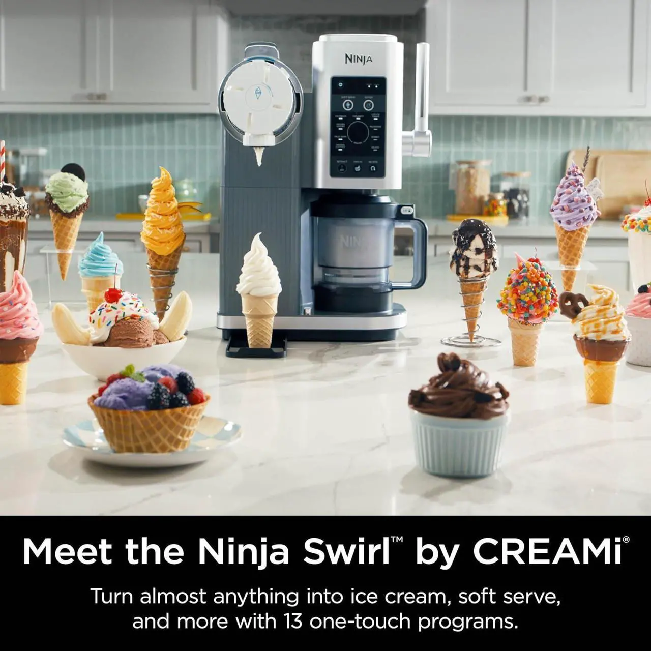 Alt view image 2 of 7 - Ninja Swirl by CREAMi Ice Cream and Soft Serve Maker, Sorbet, Milkshake, Frozen Yogurt, Low Calories Program & More, 13-in-1, Soft Serve Handle, (2) CREAMi Swirl 16oz Pints, For Kids & ALL ages