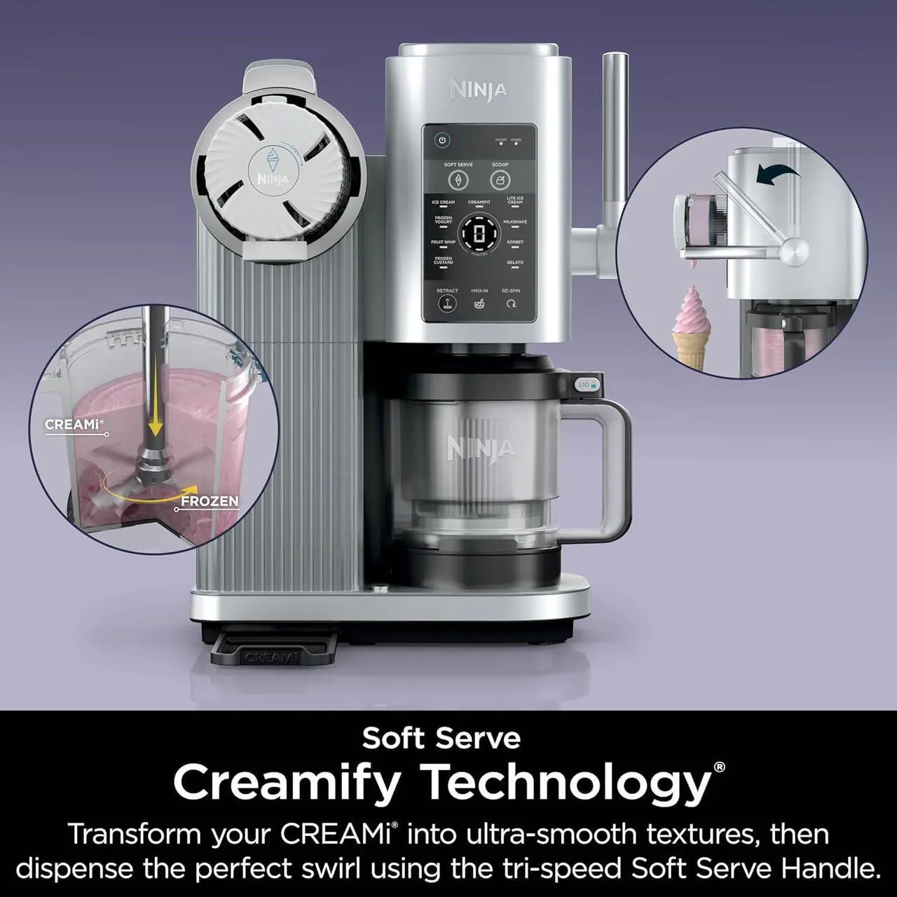 Alt view image 6 of 7 - Ninja Swirl by CREAMi Ice Cream and Soft Serve Maker, Sorbet, Milkshake, Frozen Yogurt, Low Calories Program & More, 13-in-1, Soft Serve Handle, (2) CREAMi Swirl 16oz Pints, For Kids & ALL ages