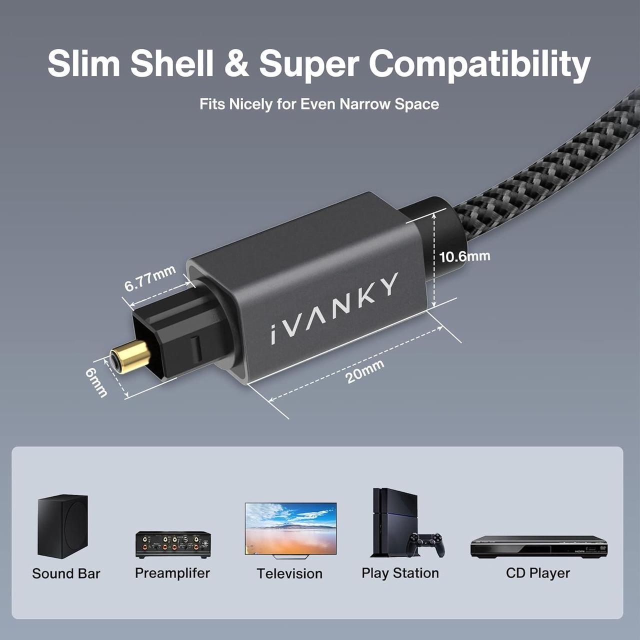 Alt view image 5 of 7 - Optical Audio Cable 6ft/1.8M Long Digital Audio Optical Cable for Soundbar, S/PDIF Toslink Fiber Optic Cord [Braided, Gold-Plated Connectors, CL3 Rated] for TV, Home Cinema, Xbox/PS4, Sonos