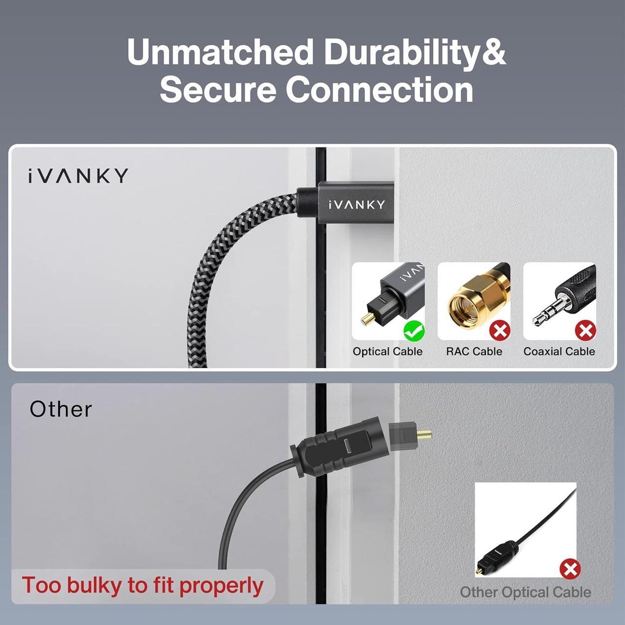 Alt view image 4 of 7 - Optical Audio Cable 6ft/1.8M Long Digital Audio Optical Cable for Soundbar, S/PDIF Toslink Fiber Optic Cord [Braided, Gold-Plated Connectors, CL3 Rated] for TV, Home Cinema, Xbox/PS4, Sonos