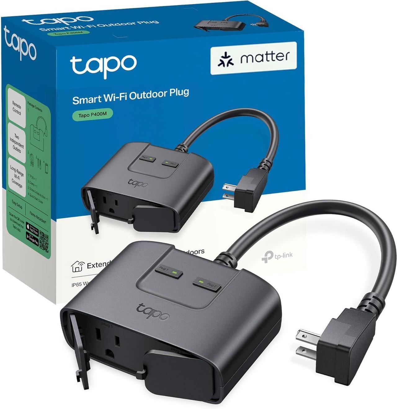 Main image of TP-Link Tapo Matter Outdoor Smart Plug, 2 Individual outlets, IP65 Weather Resistance, Works with Apple Home, Alexa, Google Home, Long Wi-Fi Range, 2.4G Wi-Fi Only, ETL Certified