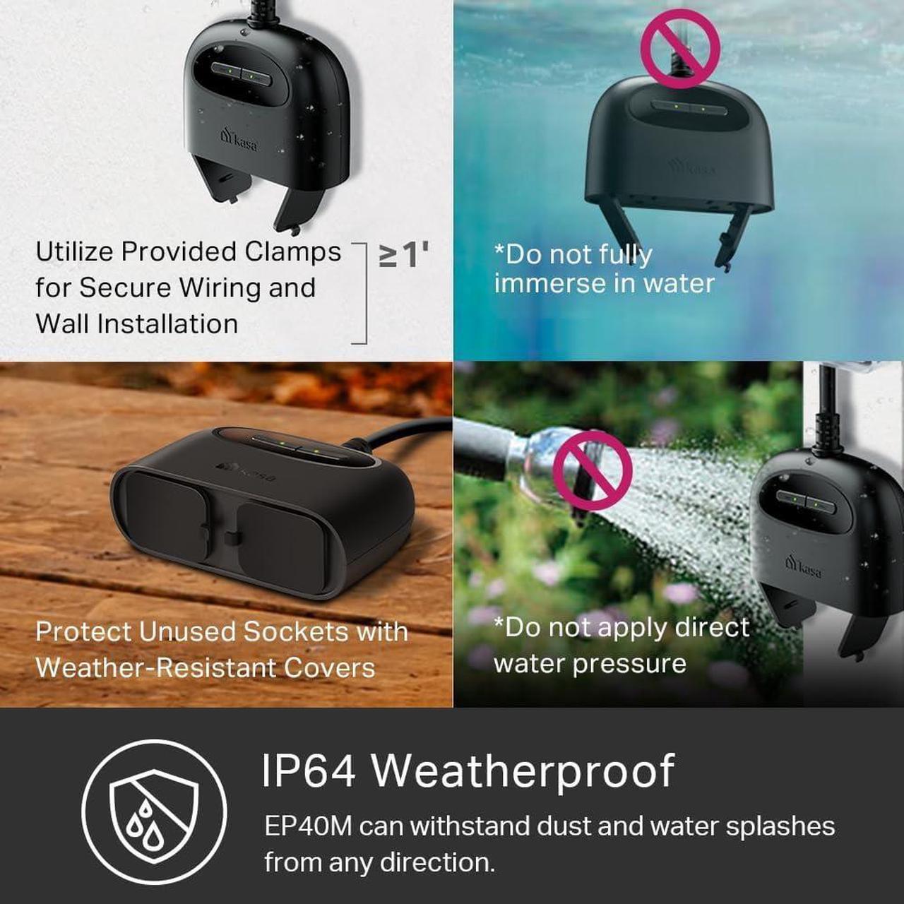 Alt view image 4 of 7 - Kasa Matter Smart Outdoor Plug, Dual Outlet, IP64 Weather Resistance, Works with Apple HomeKit, Amazon Alexa, Google Home, SmartThings, 15A/1800W Max, ETL Certified, 2.4G Wi-Fi Only