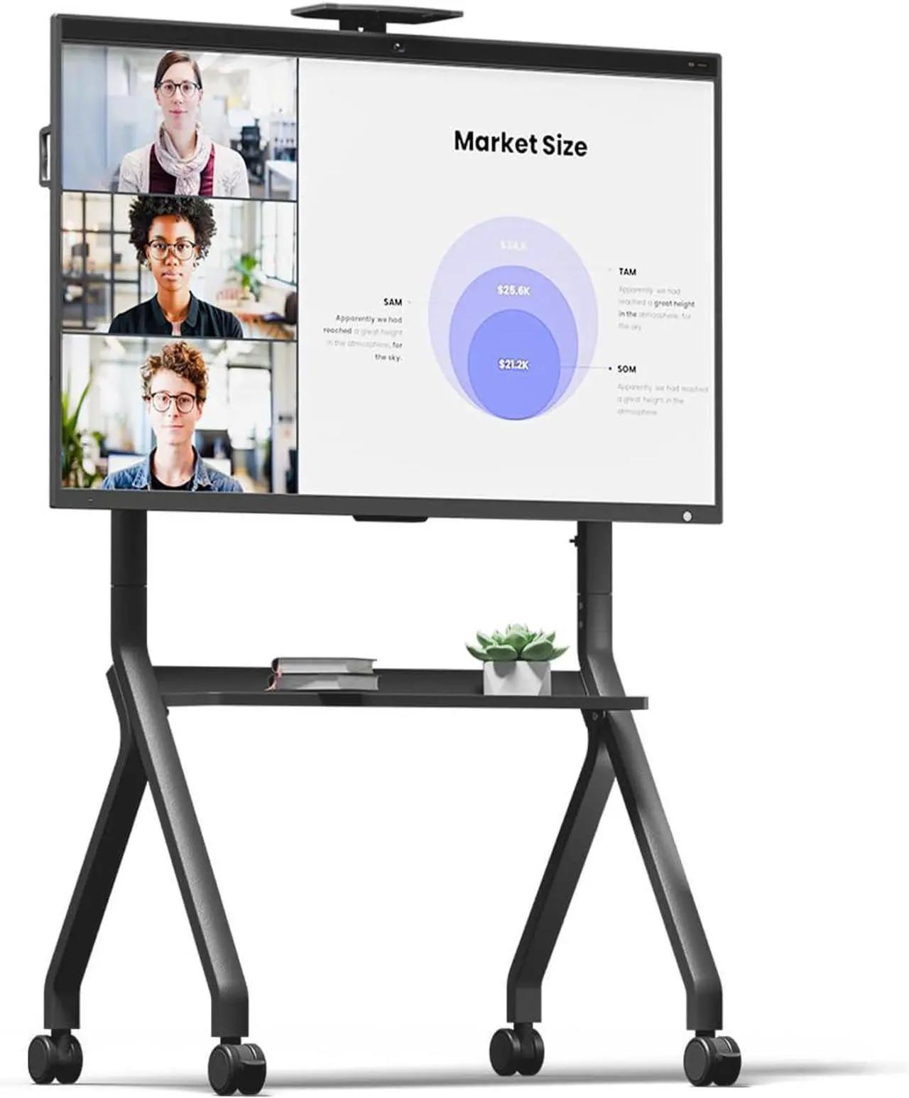 Main image of Rolling TV Stand, 180 lbs Capacity for 42-75 Inch Flat Screen TVs, Portable TV Cart on Lockable Wheels,Mobile TV Cart with Storage Shelf Max VESA 700x500mm for Business,Office, School, Home