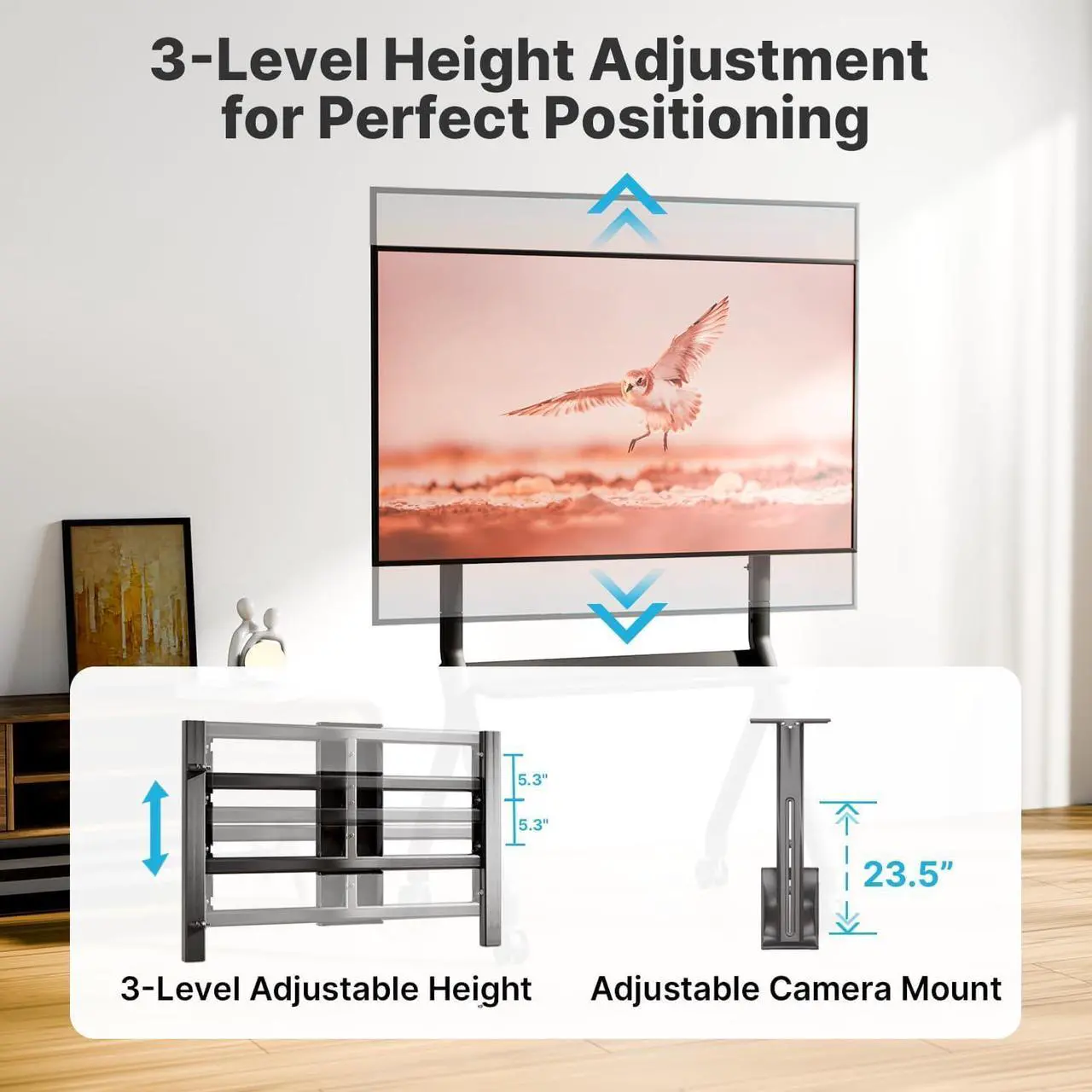 Alt view image 5 of 7 - Rolling TV Stand, 180 lbs Capacity for 42-75 Inch Flat Screen TVs, Portable TV Cart on Lockable Wheels,Mobile TV Cart with Storage Shelf Max VESA 700x500mm for Business,Office, School, Home