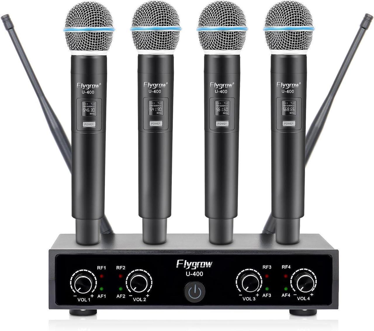 Main image of Pro Wireless Microphone System, 4 Channel UHF Wireless Mic, Fixed Frequency Metal Cordless 4 Handheld Dynamic Microphones for Home Karaoke, Meeting, Wedding,250ft Range (4 Handheld)