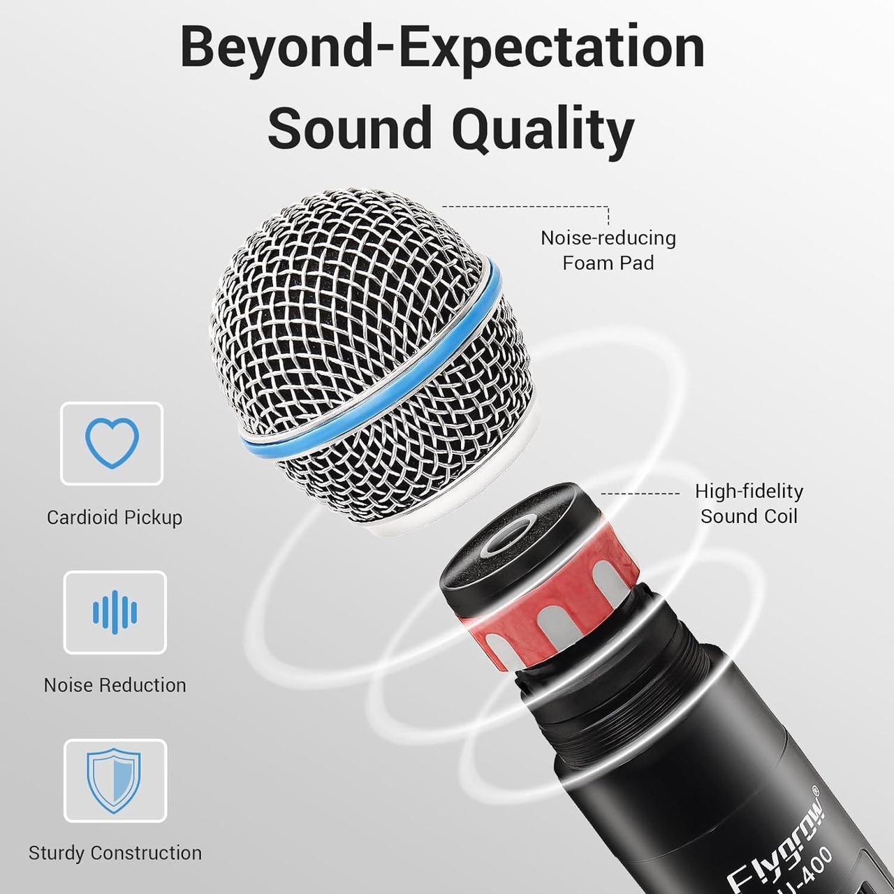 Alt view image 2 of 7 - Pro Wireless Microphone System, 4 Channel UHF Wireless Mic, Fixed Frequency Metal Cordless 4 Handheld Dynamic Microphones for Home Karaoke, Meeting, Wedding,250ft Range (4 Handheld)
