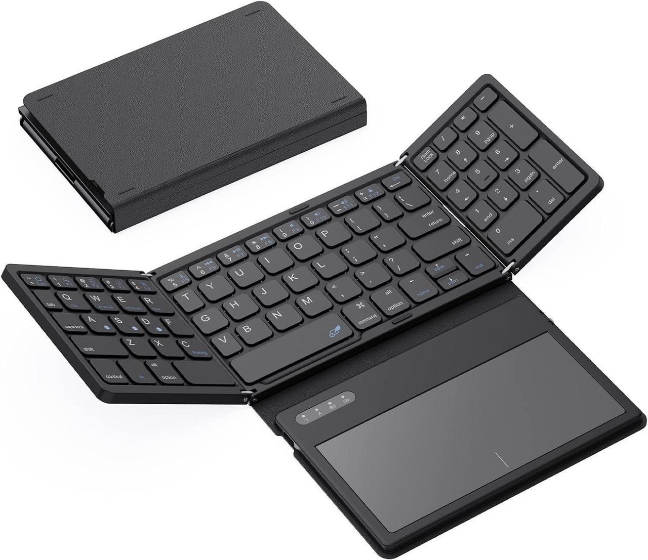 Main image of Foldable Bluetooth Keyboard with Touchpad, Portable PU Leather Wireless Travel Keyboard for Windows, iOS, Android, Mac,BLACK