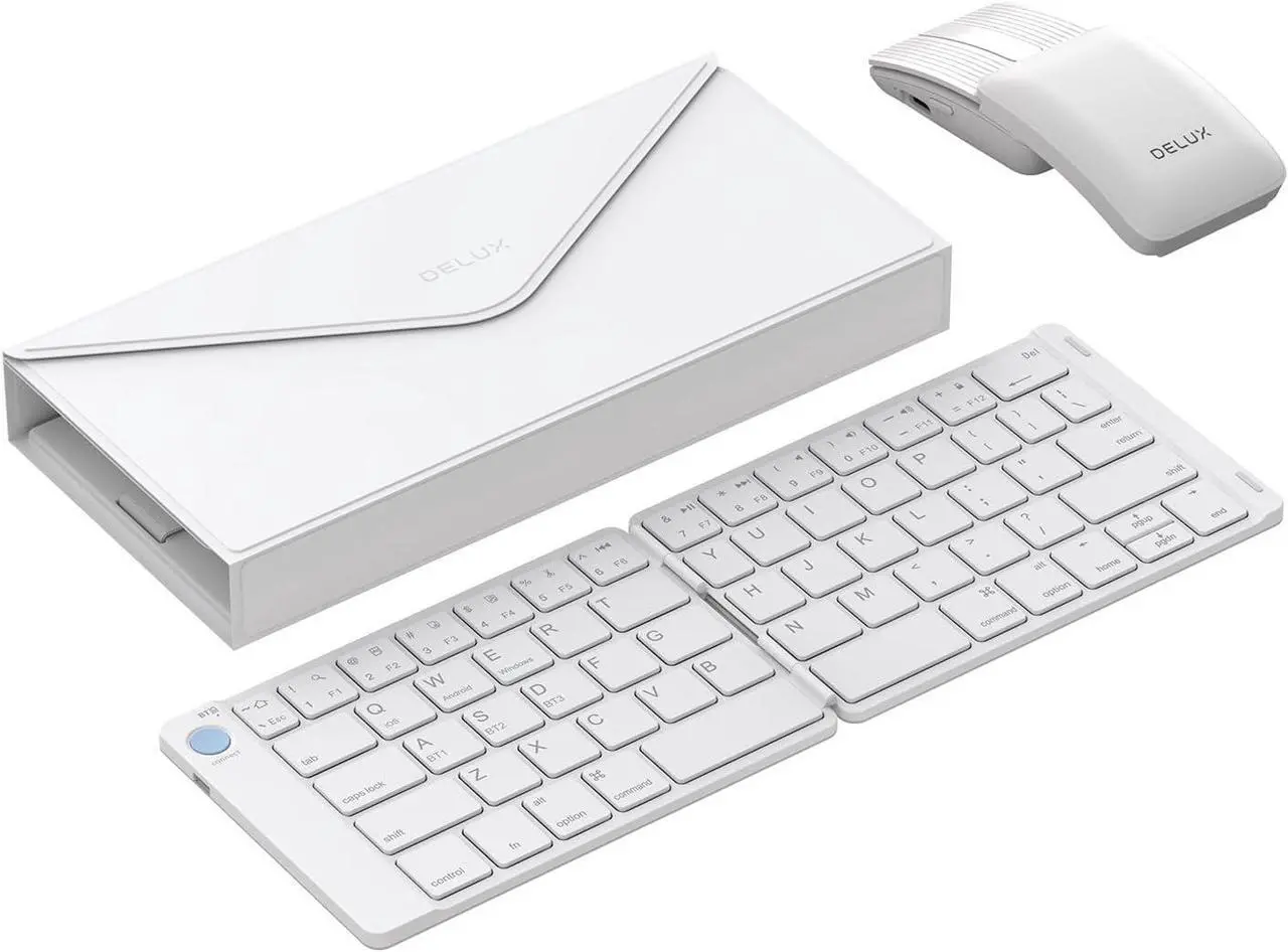 Main image of PockCombo Portable Keyboard and Mouse Wireless with Protective Case, Bluetooth Foldable Keyboard, 2-in-1 Sliding Mini Mouse with Pointer (White)