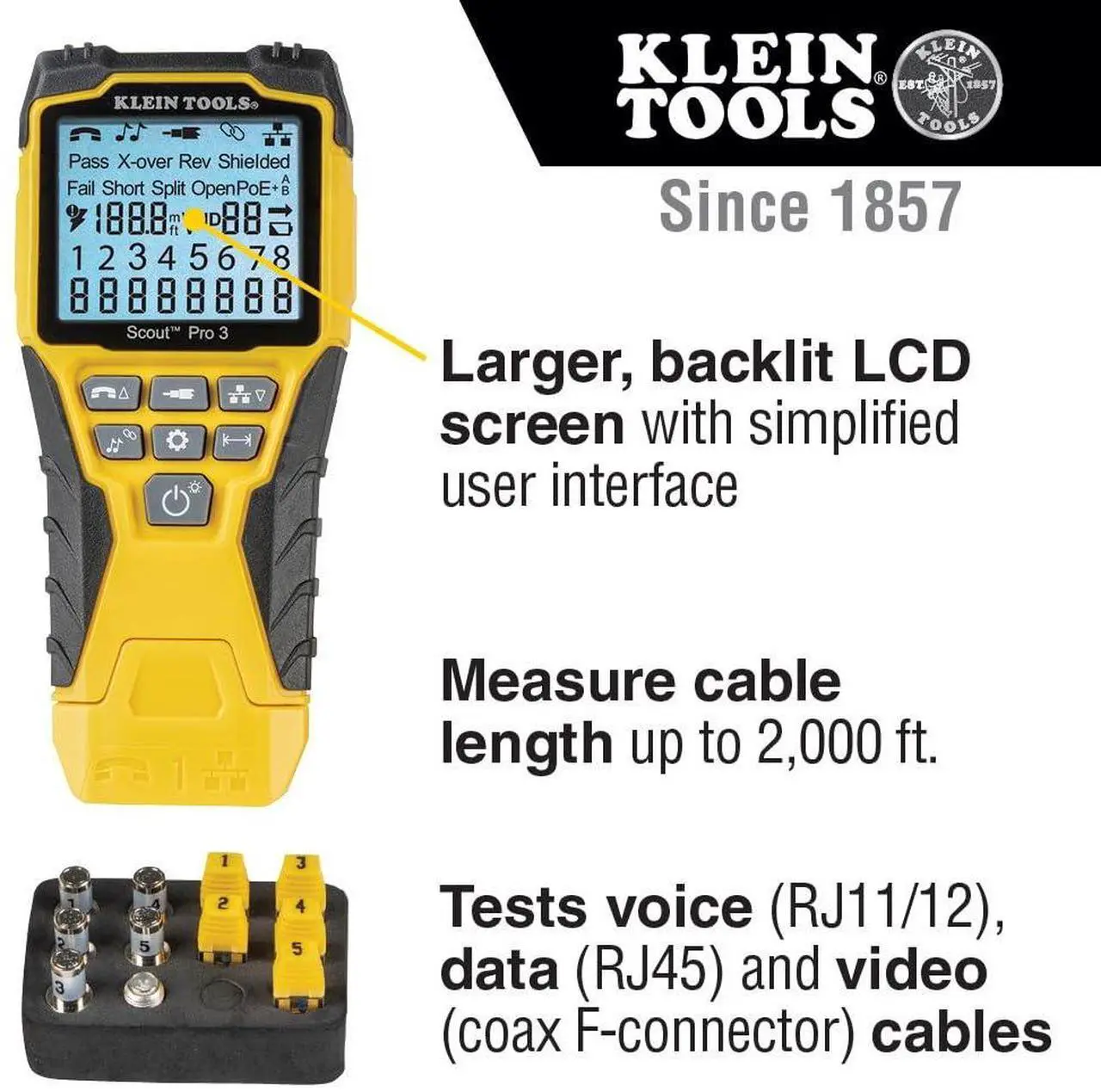 Alt view image 2 of 6 - KLEIN TOOLS VDV501-851 Cable Tester Kit with Scout Pro 3 for Ethernet / Data, Coax / Video and Phone Cables, 5 Locator Remotes