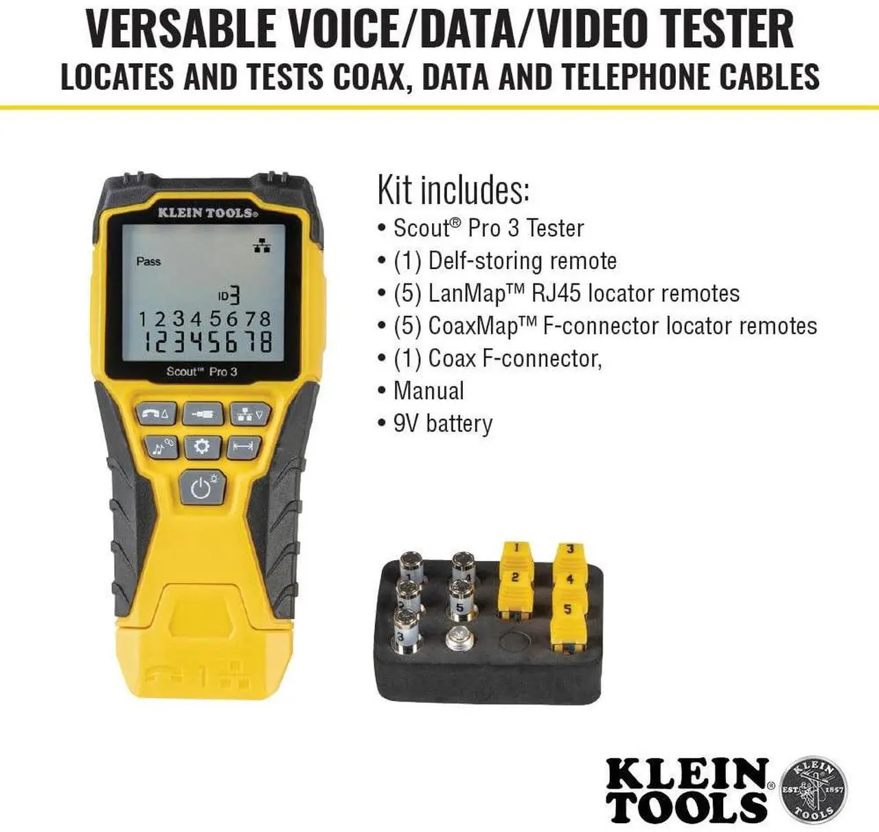 Alt view image 4 of 6 - KLEIN TOOLS VDV501-851 Cable Tester Kit with Scout Pro 3 for Ethernet / Data, Coax / Video and Phone Cables, 5 Locator Remotes