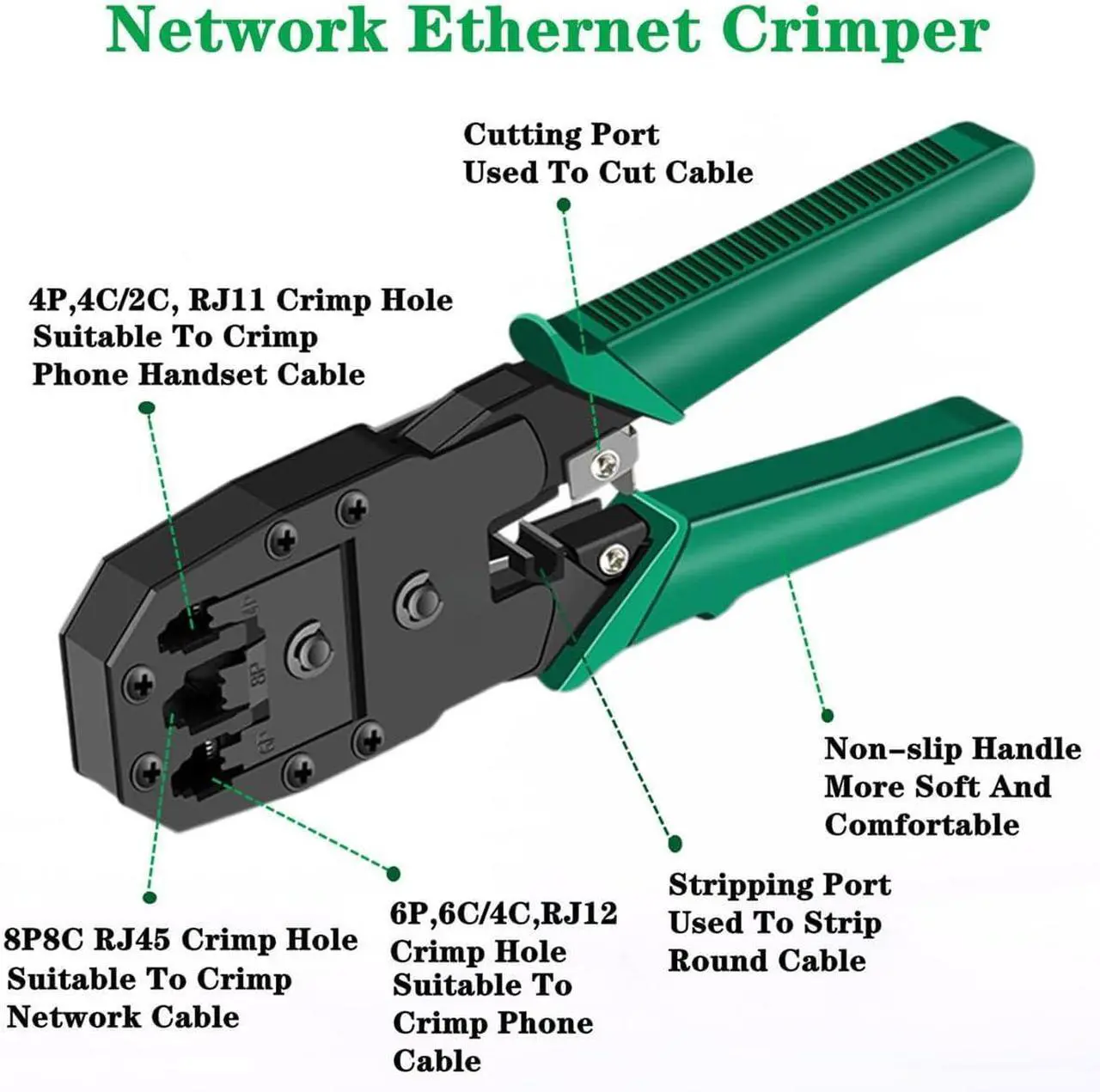 Alt view image 2 of 7 - Network Tool Kit for Cat5 Cat5e Cat6, 11 in 1 Portable Ethernet Cable Crimper Kit with a Ethernet Crimping Tool, 8p8c 6p6c Connectors rj45 rj11 Cat5 Cat6 Cable Tester, 110 Punch Down Tool