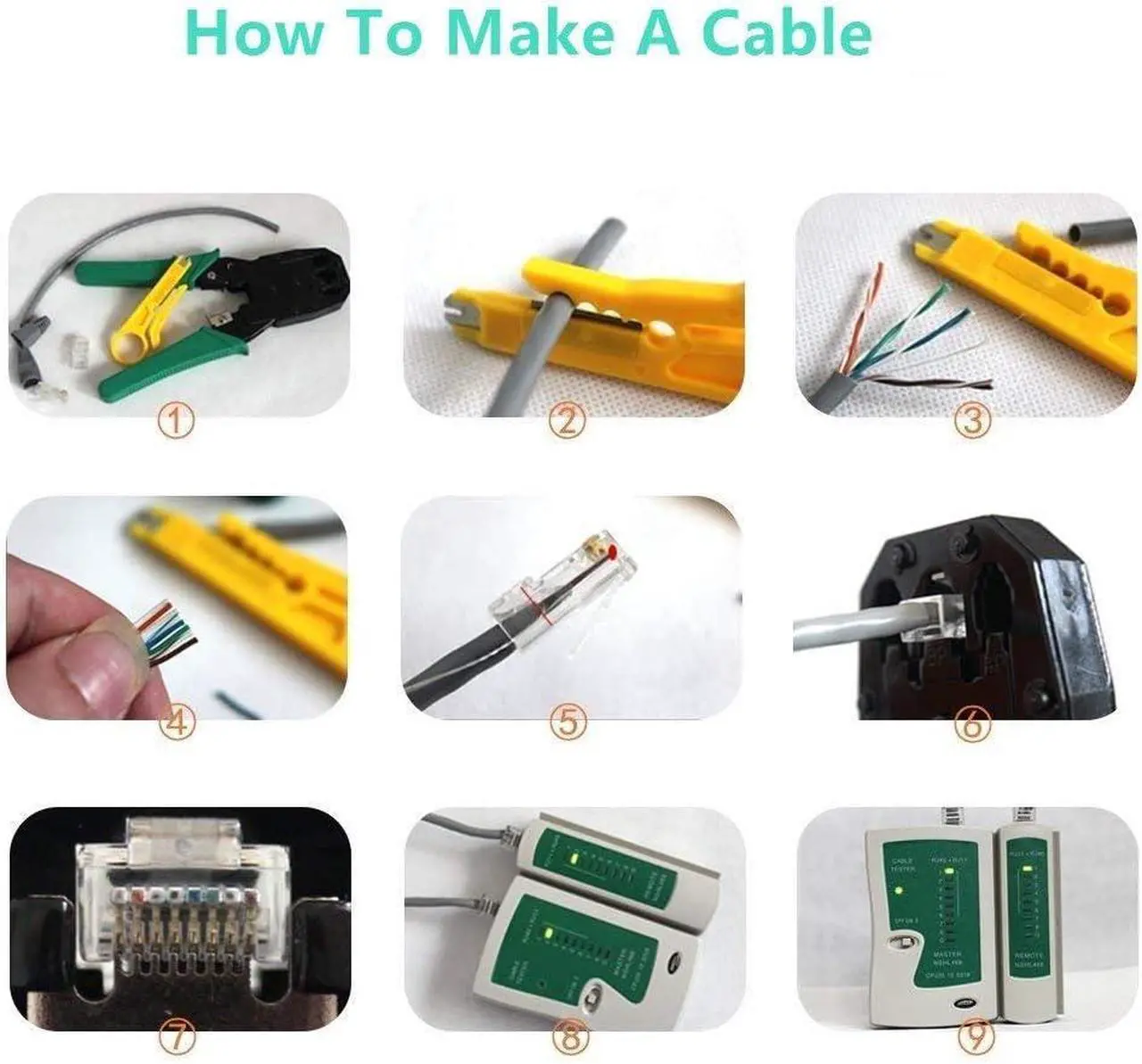 Alt view image 7 of 7 - Network Tool Kit for Cat5 Cat5e Cat6, 11 in 1 Portable Ethernet Cable Crimper Kit with a Ethernet Crimping Tool, 8p8c 6p6c Connectors rj45 rj11 Cat5 Cat6 Cable Tester, 110 Punch Down Tool