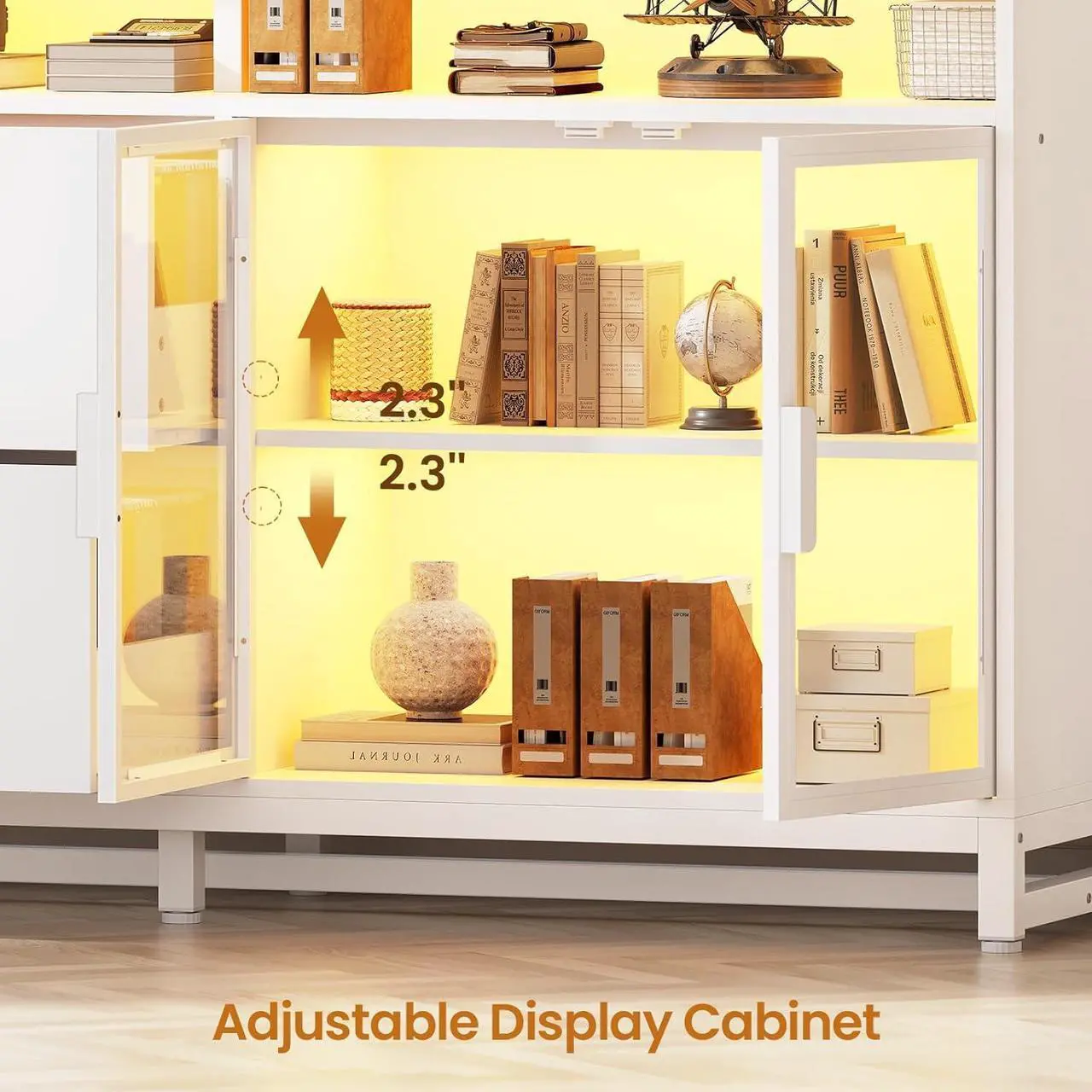 Alt view image 7 of 7 - 59" File Cabinet, 2 Drawers Filing Cabinets for Home Office fit Legal/Letter/A4 File, File Cabinet with Lock & Power Outlets, Printer Stand with Storage & LED Lights, White
