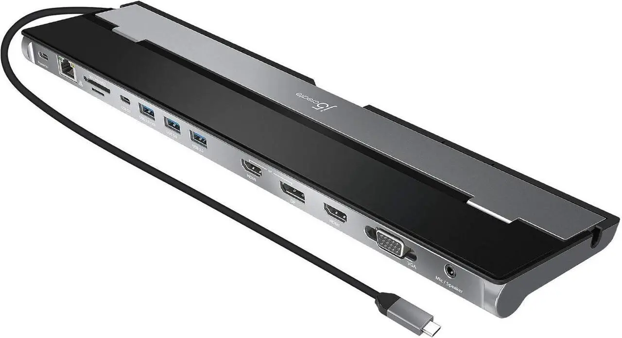 Main image of j5create USB C Docking Station- Supports up to 3 Display Simultaneously | HDMI, DisplayPort, VGA, 100W PD Fast Charging, Gigabit Ethernet | Comes with Type C Cable Compartment