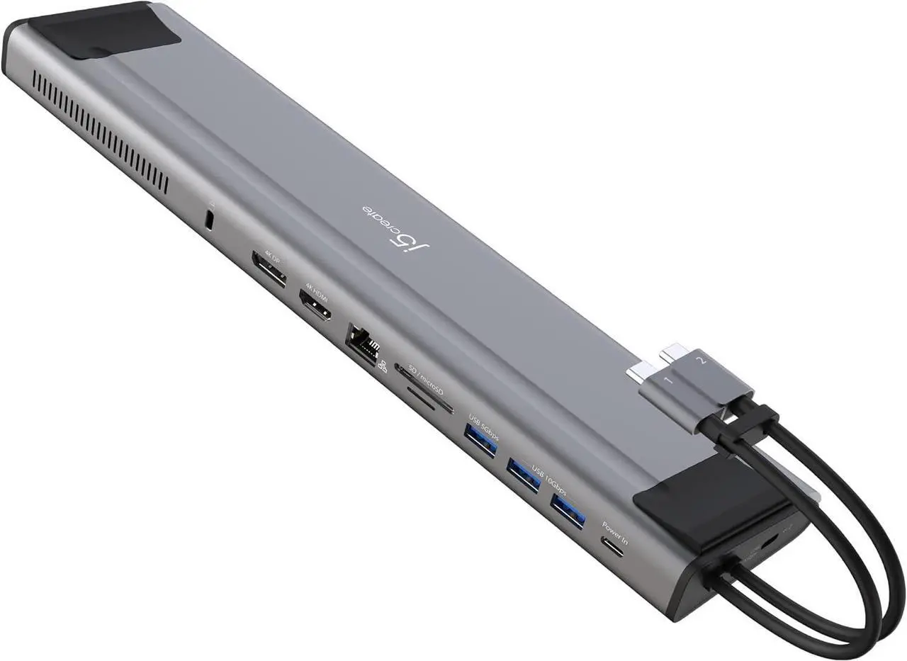 Main image of j5create USB C Dual 4K 60Hz Display Docking Station (12-in-1), Built-in M.2 SSD Slot, HDMI, DisplayPort, 10Gbps USB-A, Card Reader, PD 100W, Ethernet, for 2021 MacBook Pro