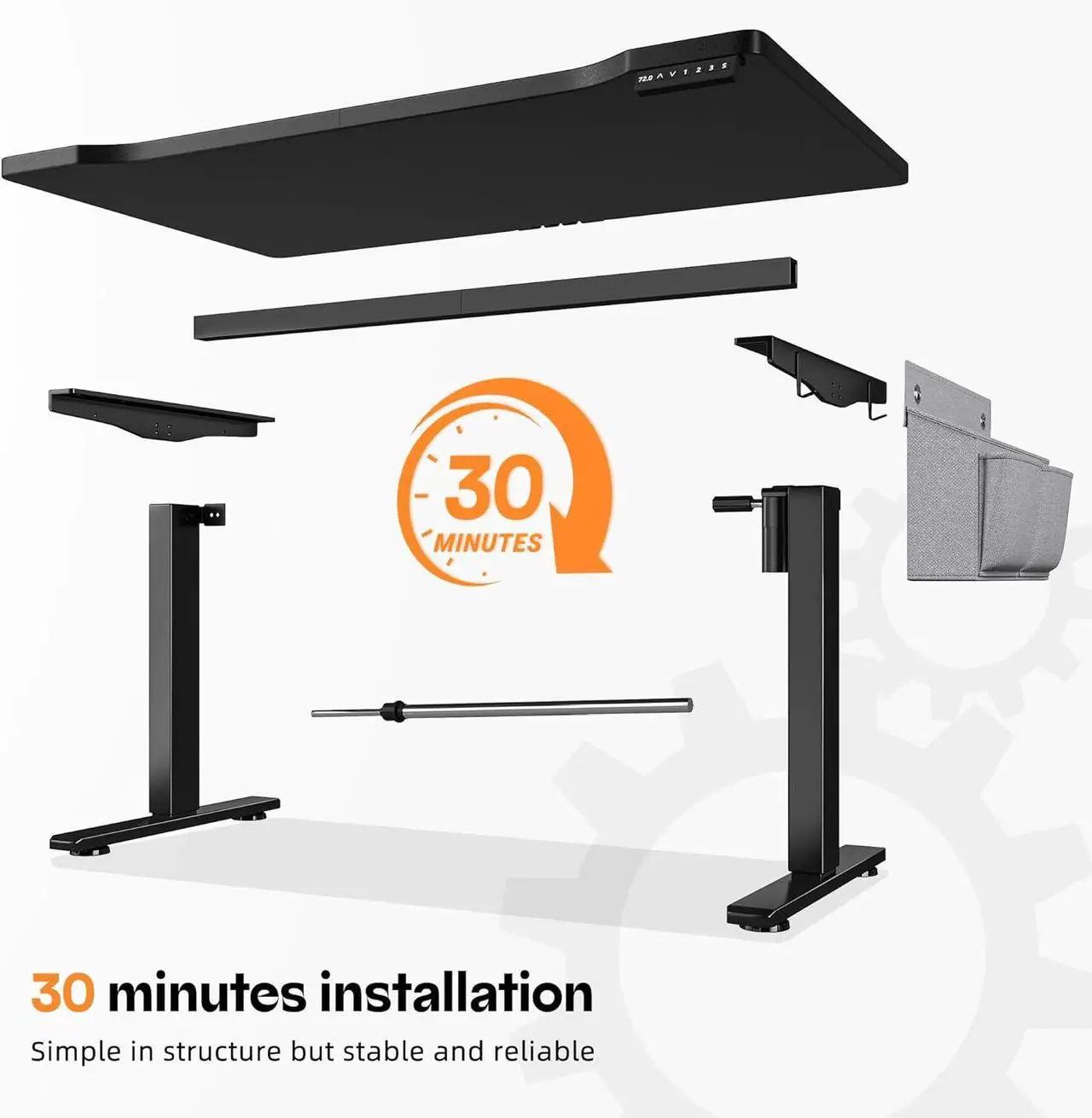 Alt view image 5 of 5 - Standing Desk, Inches Stand up Desk with Memory Preset, Adjustable Desks for Work Home Office, Electric Standing Desks, Detachable Side Mount Pocket, Light Strip - Black