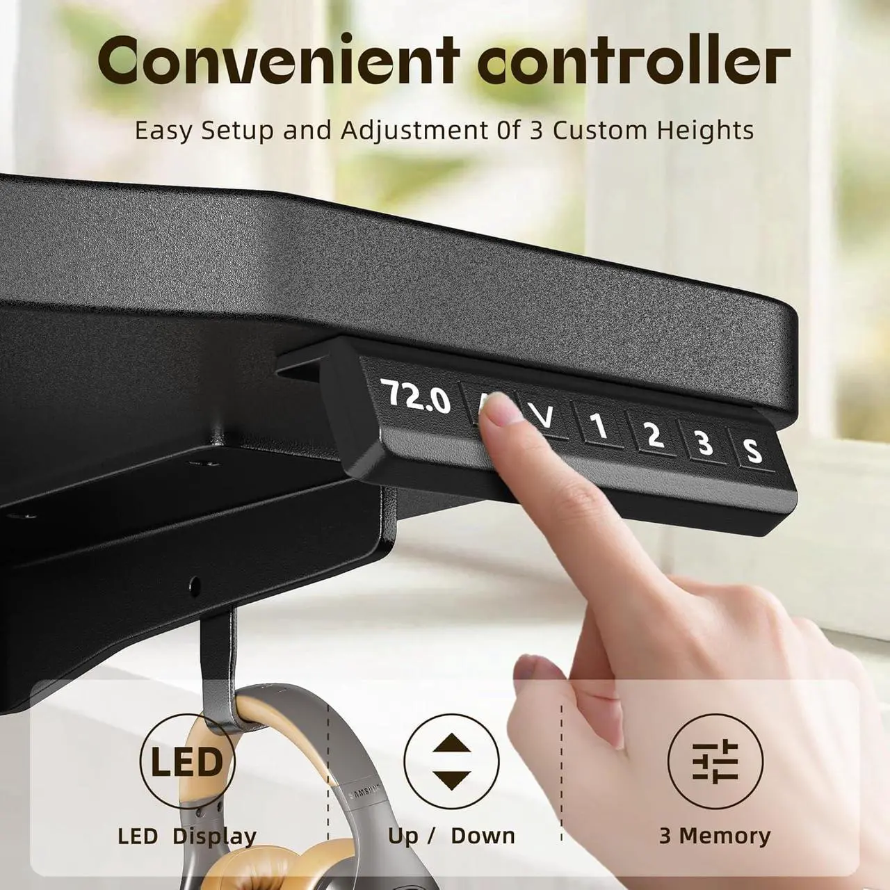 Alt view image 2 of 5 - Standing Desk, Inches Stand up Desk with Memory Preset, Adjustable Desks for Work Home Office, Electric Standing Desks, Detachable Side Mount Pocket, Light Strip - Black
