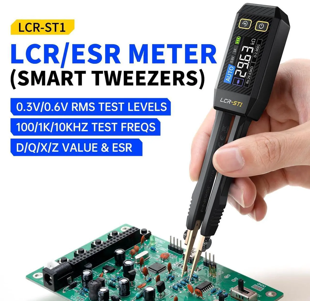 Alt view image 2 of 7 - 10KHz LCR Meter Tweezer, Mini Smart SMD Tester, ESR Meter, Multimeter, Capacitance Inductance Continuity Diode Tester, Auto Component Recognition Electronic Component Analyze