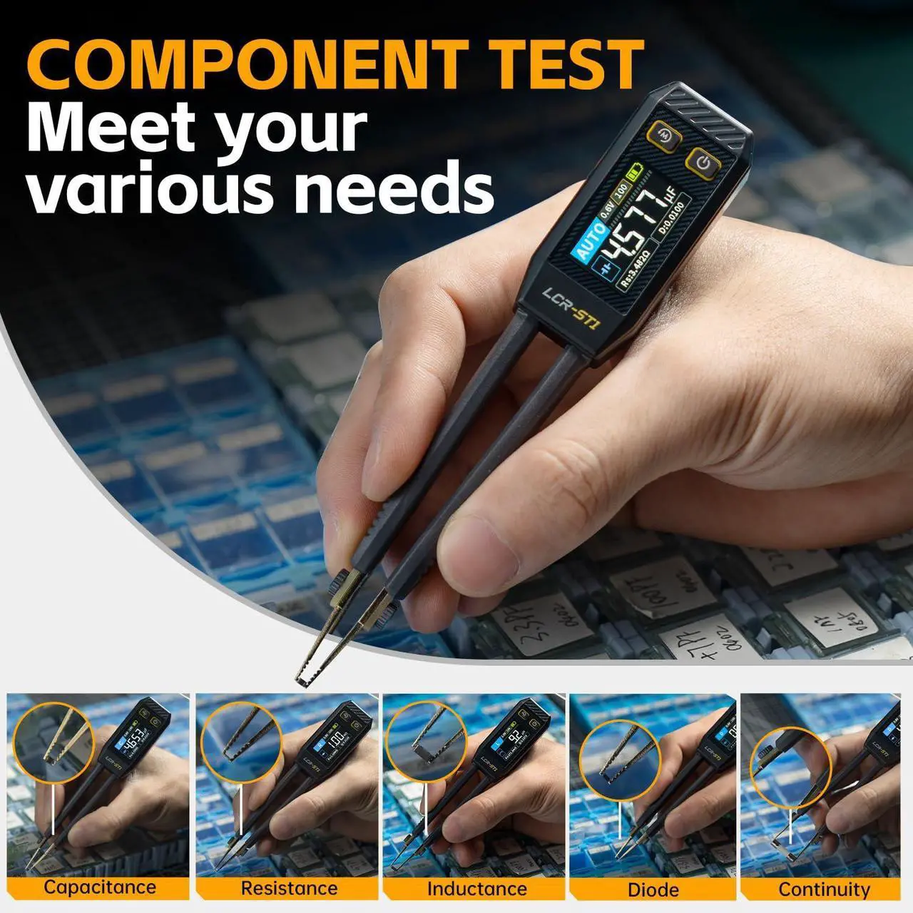 Alt view image 7 of 7 - 10KHz LCR Meter Tweezer, Mini Smart SMD Tester, ESR Meter, Multimeter, Capacitance Inductance Continuity Diode Tester, Auto Component Recognition Electronic Component Analyze
