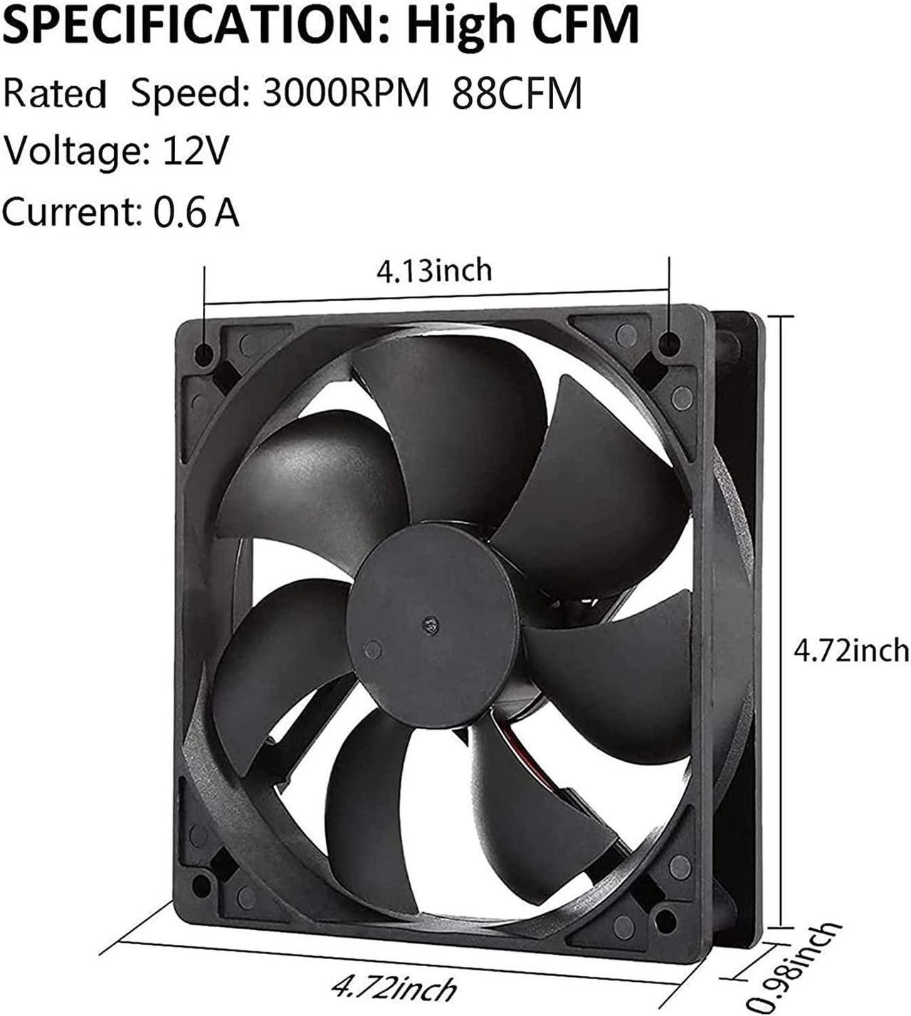 Alt view image 4 of 5 - 12V Moisture-Proof Fan 120mm 2-Pack High Speed 12 Volt 2 Wire 3 Pin Exhaust Cooling Fan 3000RPM