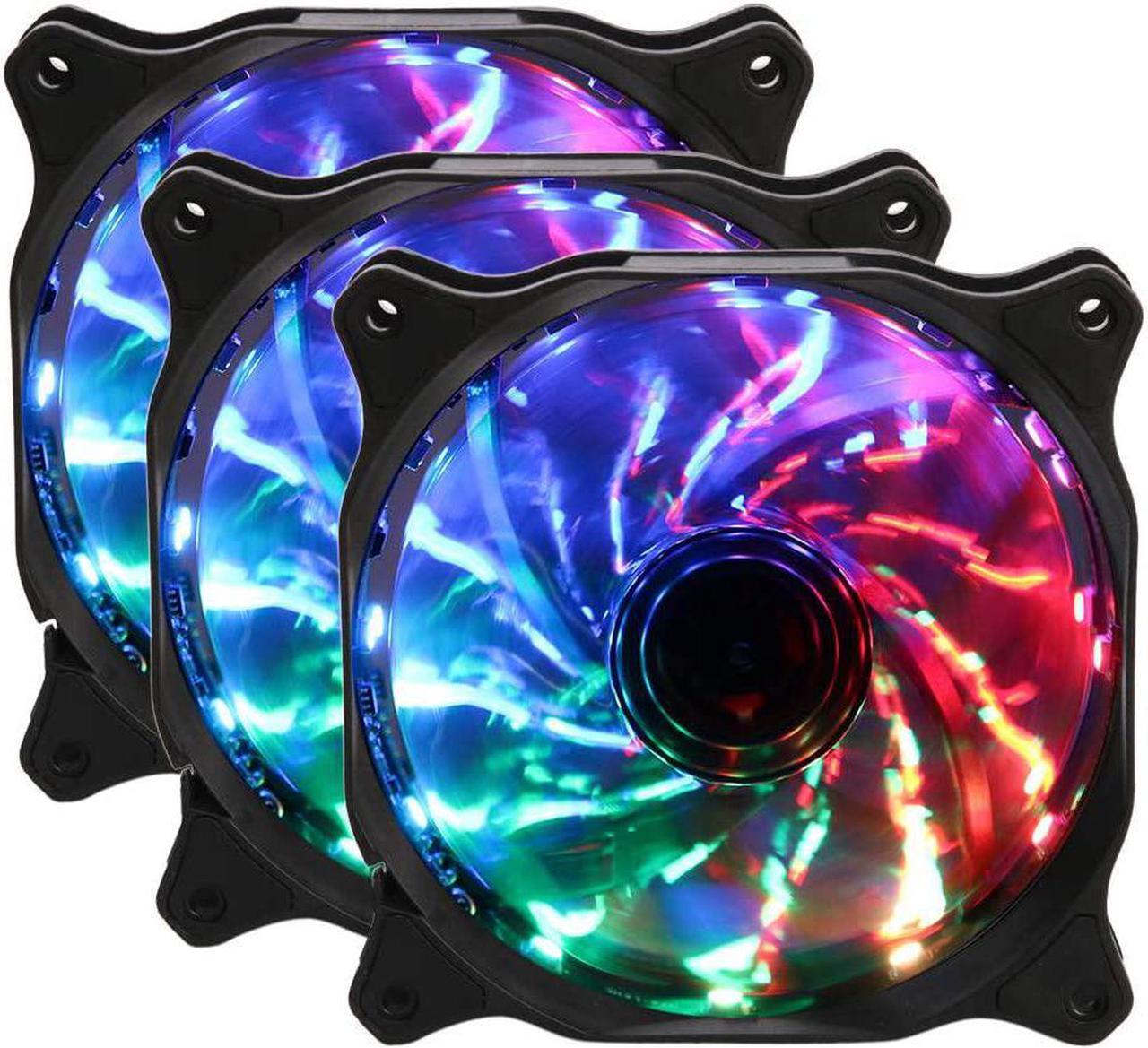 Alt view image 3 of 7 - 120mm RGB Computer PC Case Fan Quiet Auto Changing 12V 120mm LED RGB Gaming PC Computer CPU Case Fan for for DIY Mining Rig Frame Project 3-Pack