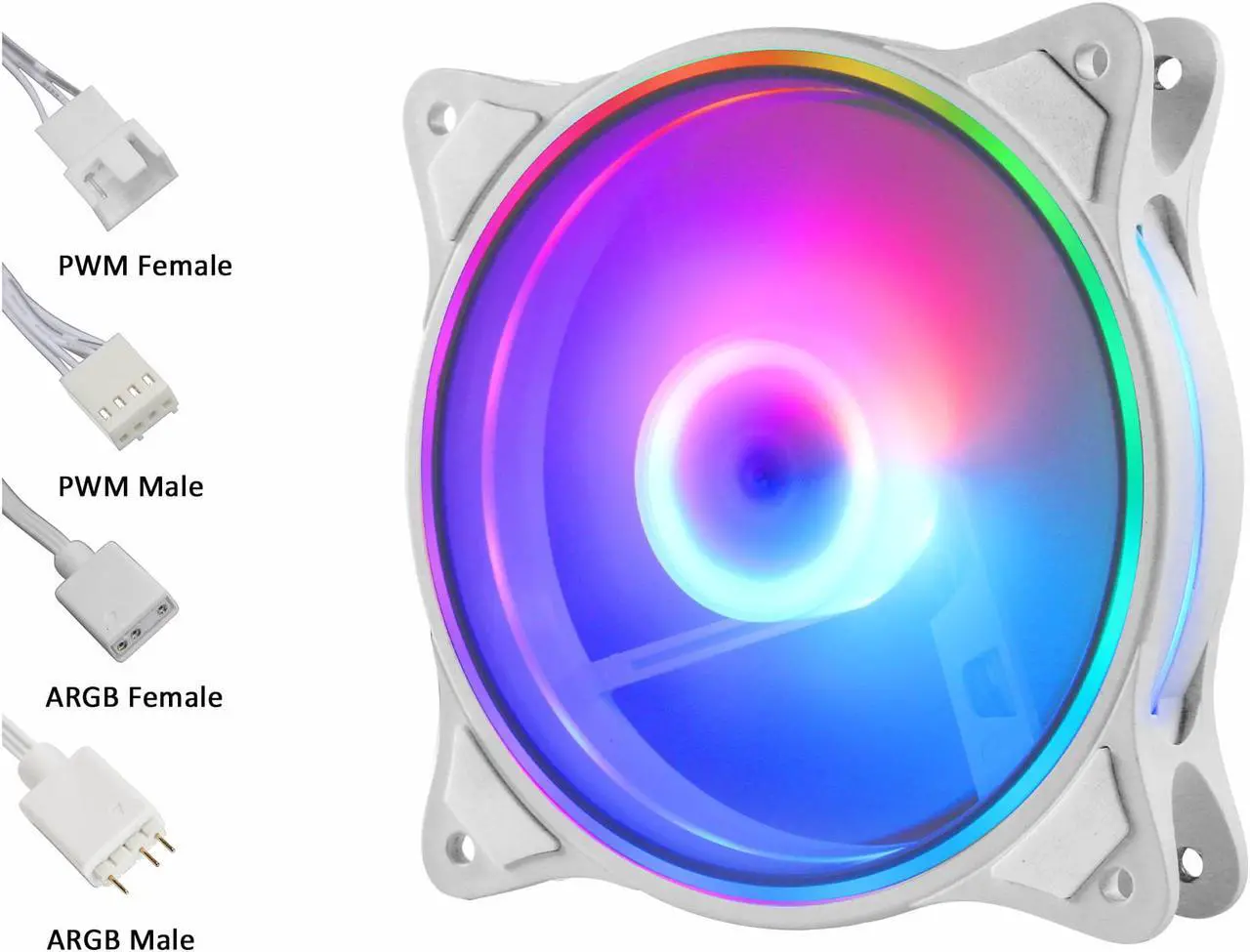 Alt view image 4 of 7 - PANO-MOUNTS 120mm 5V ARGB 4Pin PWM PC Computer CPU Case Cooler Fan Triple Light Loop with SATA Fan Hub 2 Ports 800-1600RPM 3-Pack White