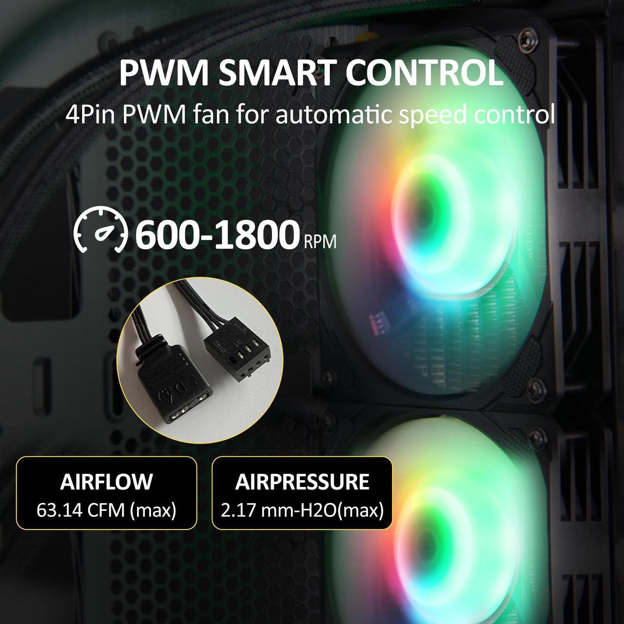 Alt view image 5 of 7 - PANO-MOUNTS 120mm AIO CPU Liquid Cooler Water Cooling ARGB PWM Sync Infinite Mirror Pump Easy Installation High Compatibility Water Cooler PC Solution Compatible with LGA1700/1200/115X AM5/AM4