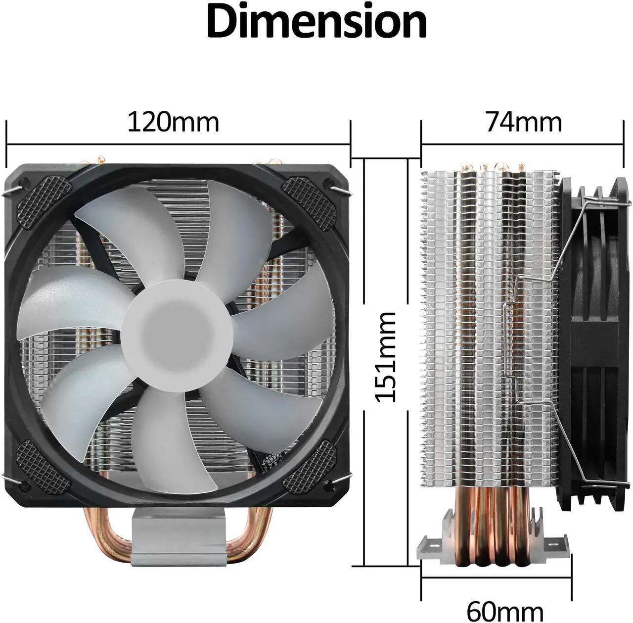 Alt view image 7 of 7 - PANO-MOUNTS ARGB CPU Cooler Stock Air Cooling Fan with 120mm ARGB 4Pin PC PWM Fans 4 Heat Pipes TDP 210W for Intel LGA 1700 LGA 1200 LGA 1155 LGA AMD 1151 AM5/AM4