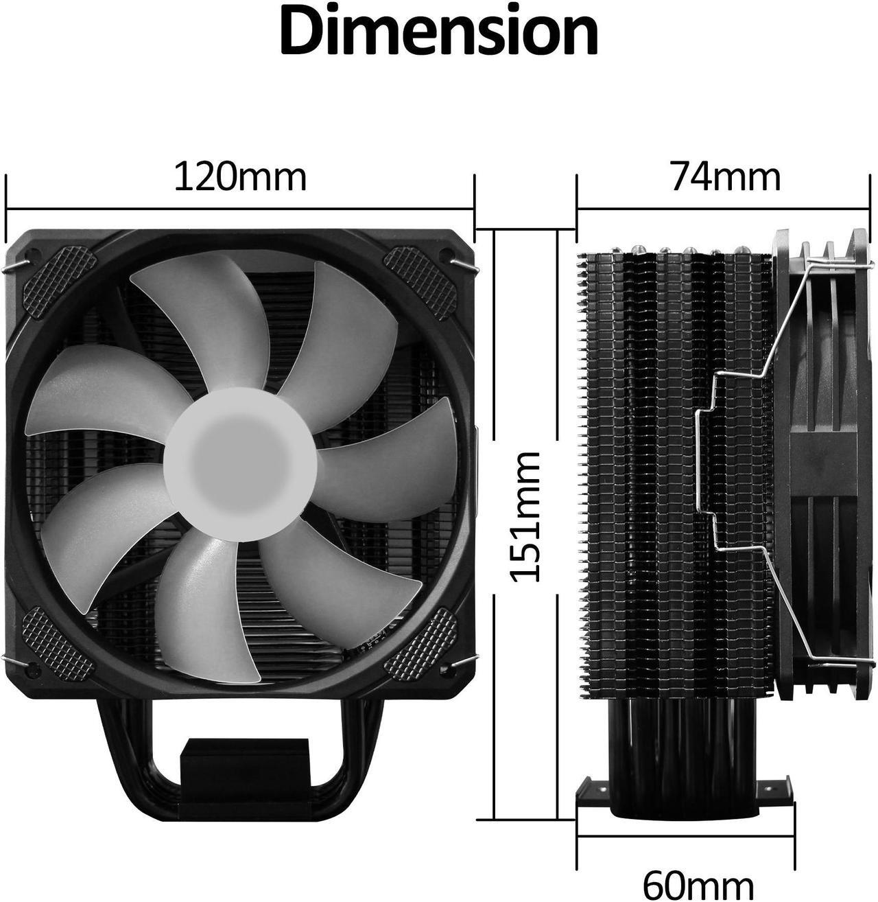 Alt view image 7 of 7 - PANO-MOUNTS CPU Cooler Stock Air Cooling Fan with 120mm ARGB 4Pin PC PWM Fans 6 Heat Pipes TDP 210W for Intel LGA 1700 LGA 1200 LGA 1155 LGA 1151 AMD AM5/AM4