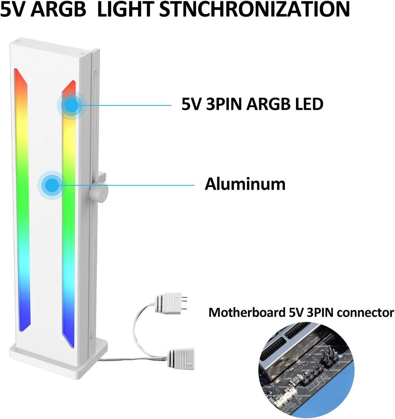 Alt view image 7 of 6 - 5V 3-Pin ARGB GPU Support Bracket Magnetic Sliding Height Adjustment Aluminum Build  Ideal for Graphics and Video Cards White