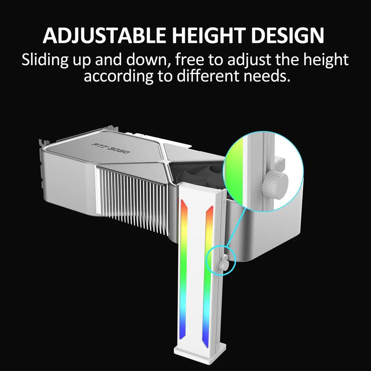 Alt view image 3 of 6 - 5V 3-Pin ARGB GPU Support Bracket Magnetic Sliding Height Adjustment Aluminum Build  Ideal for Graphics and Video Cards White