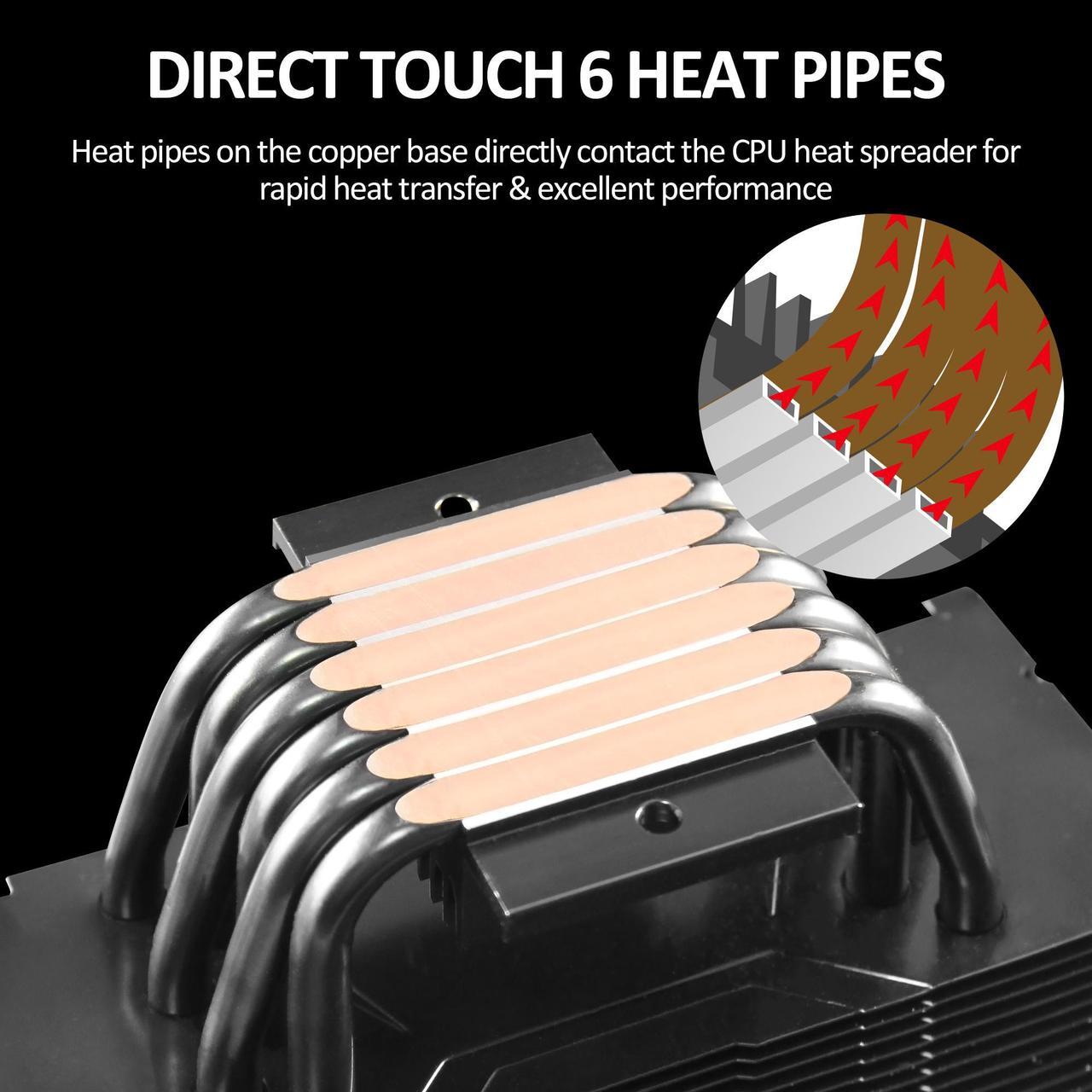 Alt view image 3 of 7 - PANO-MOUNTS CPU Cooler Stock Air Cooling Fan with 120mm ARGB 4Pin PC PWM Fans 6 Heat Pipes TDP 210W for Intel LGA 1700 LGA 1200 LGA 1155 LGA 1151 AMD AM5/AM4