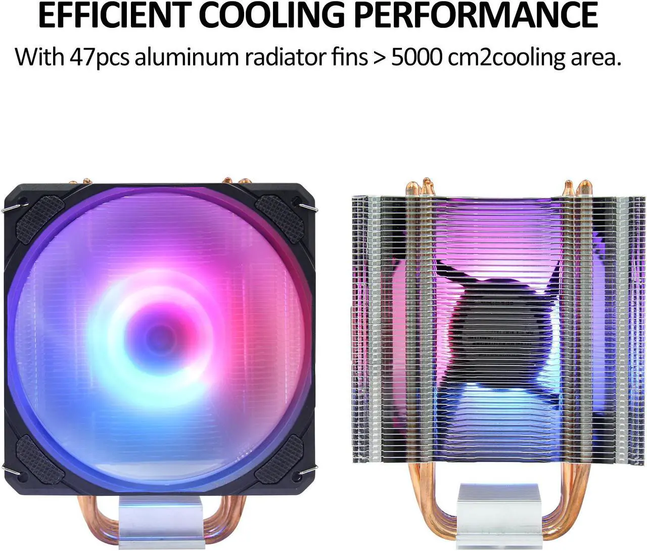 Alt view image 5 of 7 - PANO-MOUNTS ARGB CPU Cooler Stock Air Cooling Fan with 120mm ARGB 4Pin PC PWM Fans 4 Heat Pipes TDP 210W for Intel LGA 1700 LGA 1200 LGA 1155 LGA AMD 1151 AM5/AM4