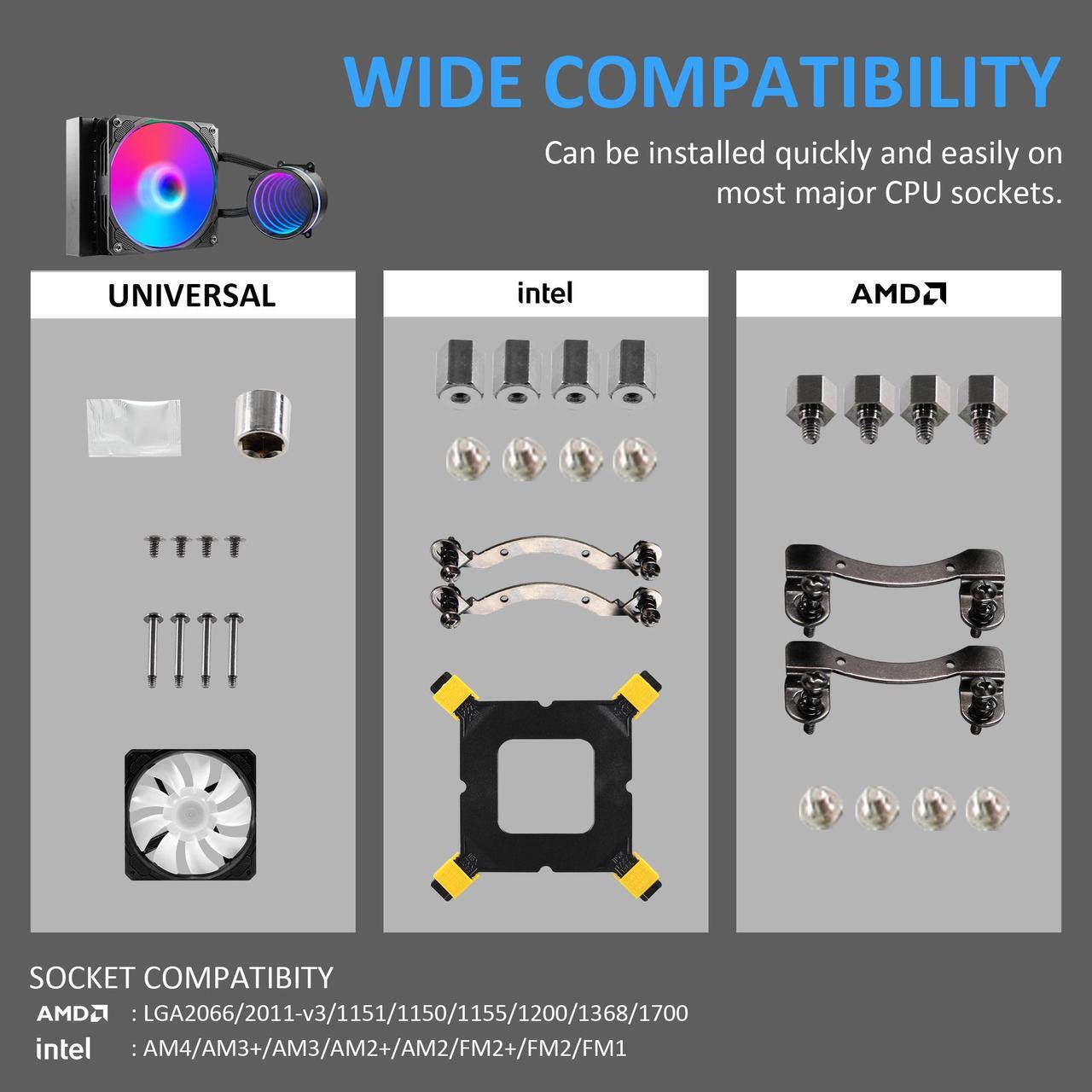 Alt view image 6 of 7 - PANO-MOUNTS 120mm AIO CPU Liquid Cooler Water Cooling ARGB PWM Sync Infinite Mirror Pump Easy Installation High Compatibility Water Cooler PC Solution Compatible with LGA1700/1200/115X AM5/AM4