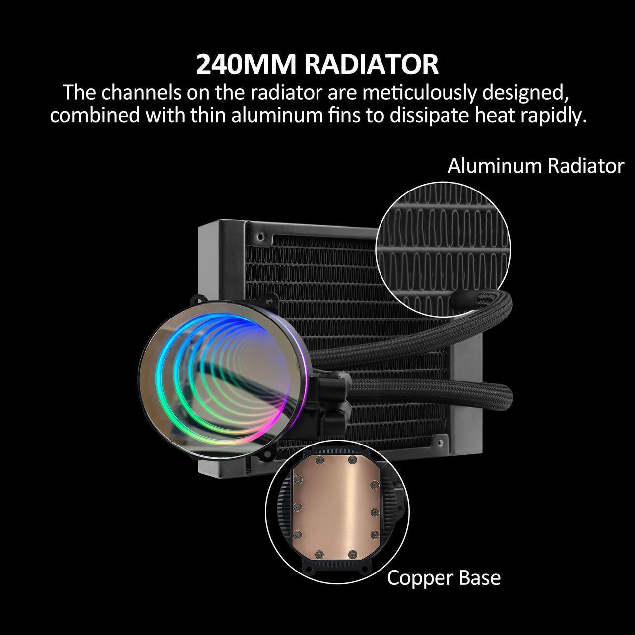 Alt view image 7 of 7 - PANO-MOUNTS 120mm AIO CPU Liquid Cooler Water Cooling ARGB PWM Sync Infinite Mirror Pump Easy Installation High Compatibility Water Cooler PC Solution Compatible with LGA1700/1200/115X AM5/AM4