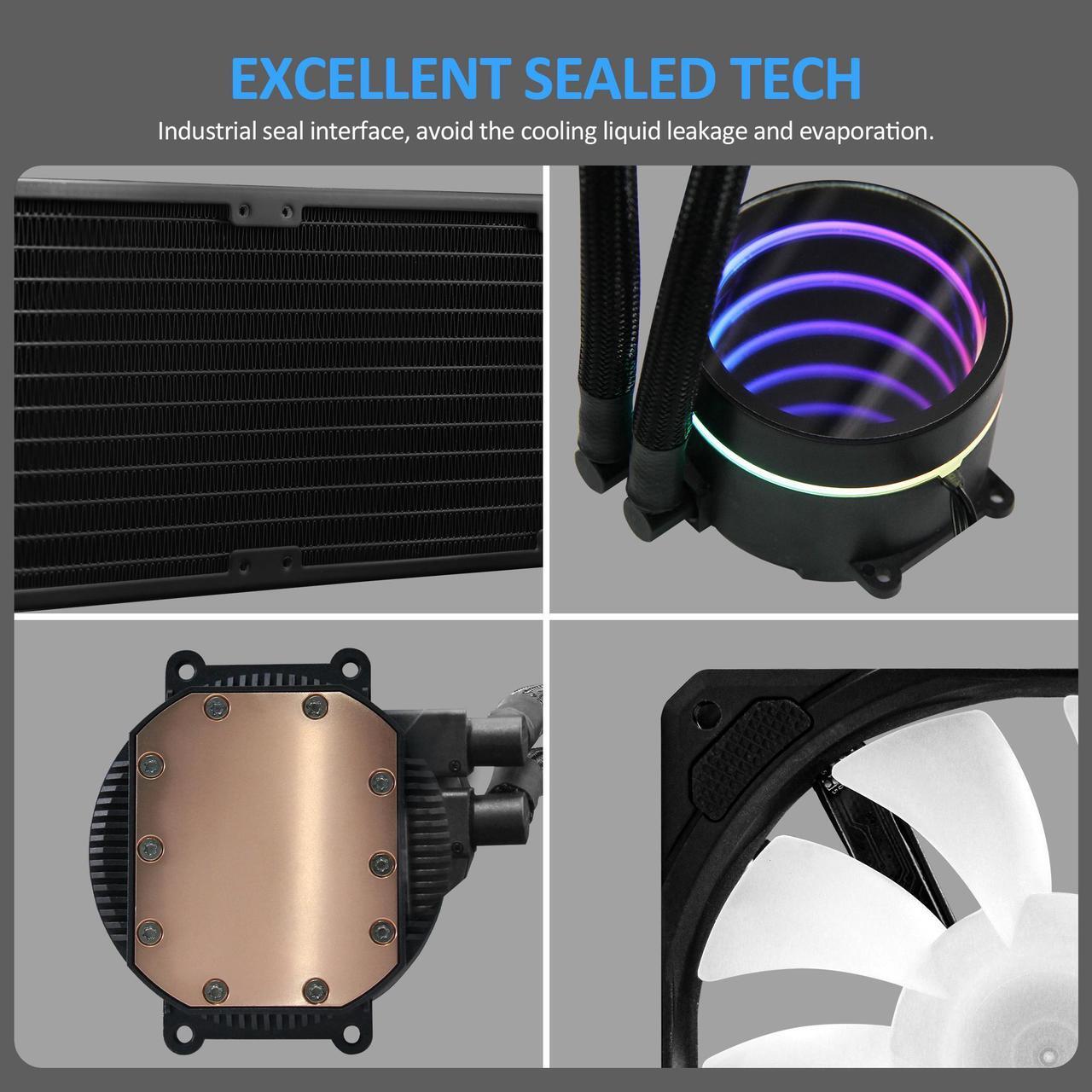 Alt view image 8 of 7 - PANO-MOUNTS 120mm AIO CPU Liquid Cooler Water Cooling ARGB PWM Sync Infinite Mirror Pump Easy Installation High Compatibility Water Cooler PC Solution Compatible with LGA1700/1200/115X AM5/AM4