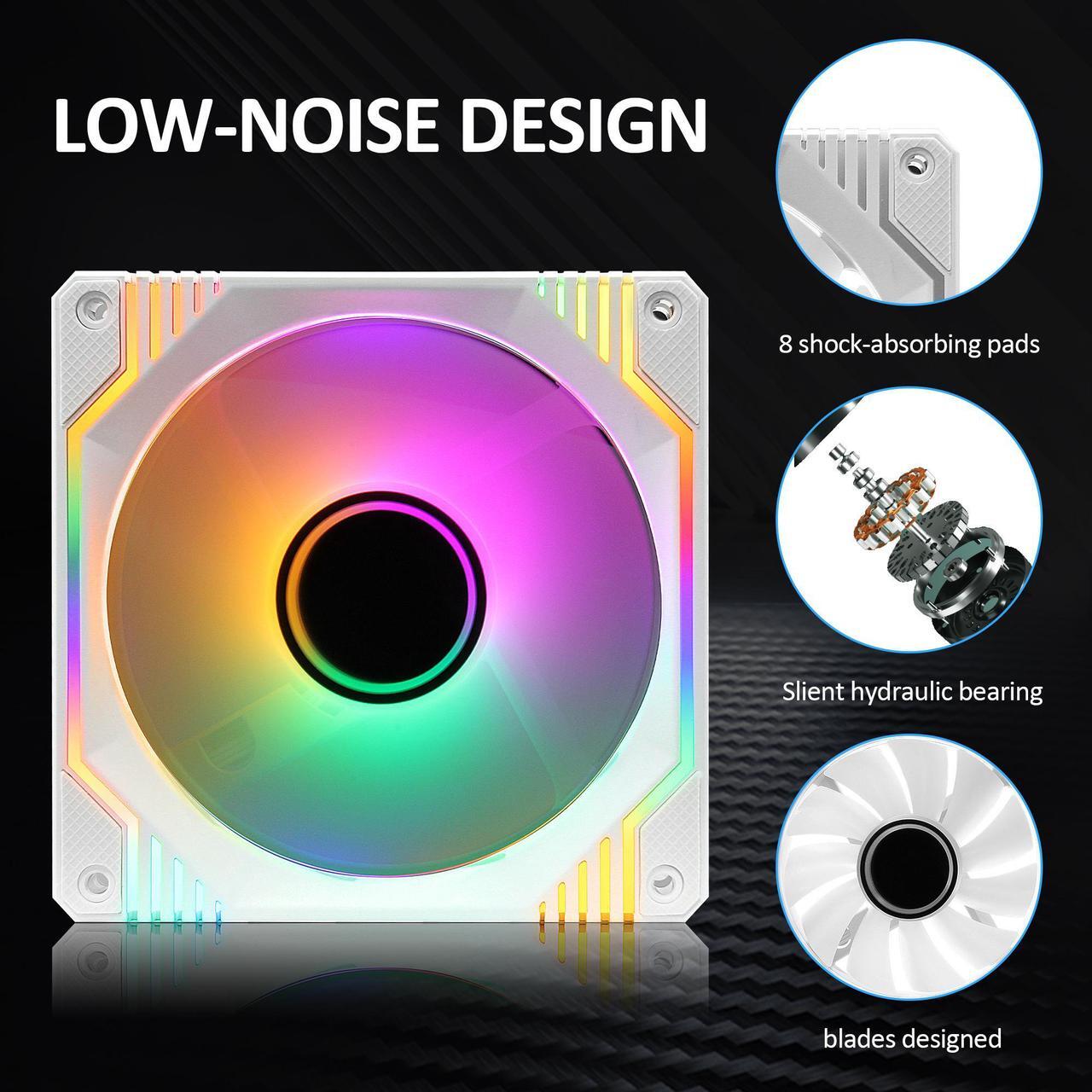 Alt view image 4 of 7 - PANO-MOUNTS 120mm Single RGB LED Fan Infinity Mirror PC Computer Case Cooling Fan 1200RPM White 3-Pack