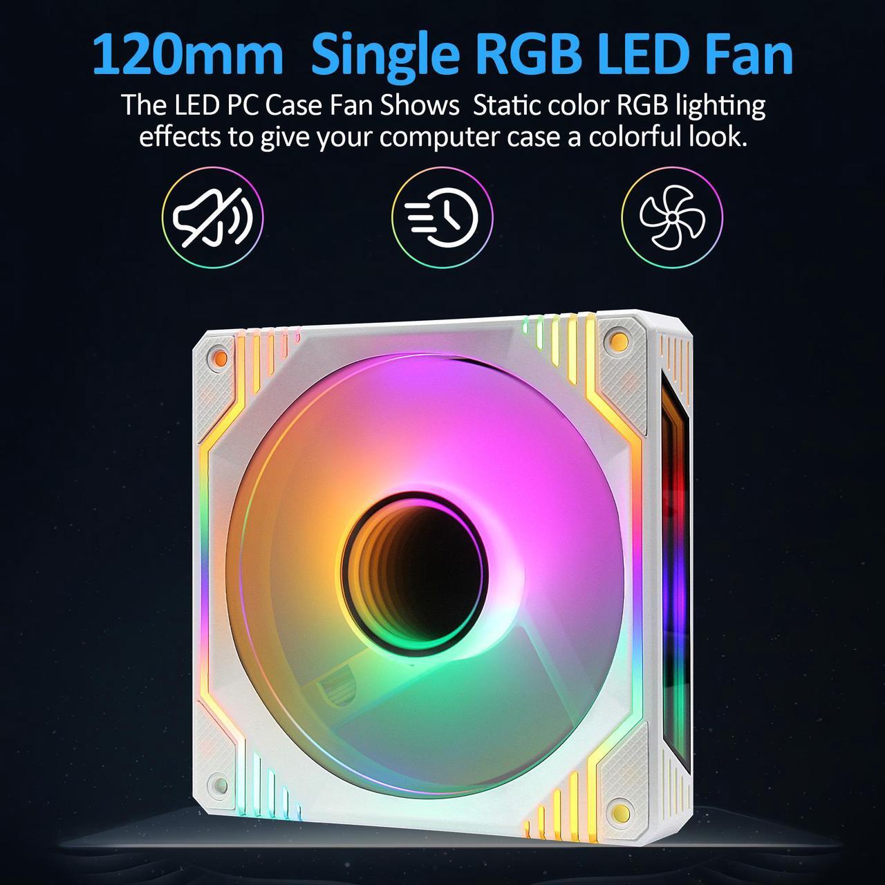 Alt view image 5 of 7 - PANO-MOUNTS 120mm Single RGB LED Fan Infinity Mirror PC Computer Case Cooling Fan 1200RPM White 3-Pack